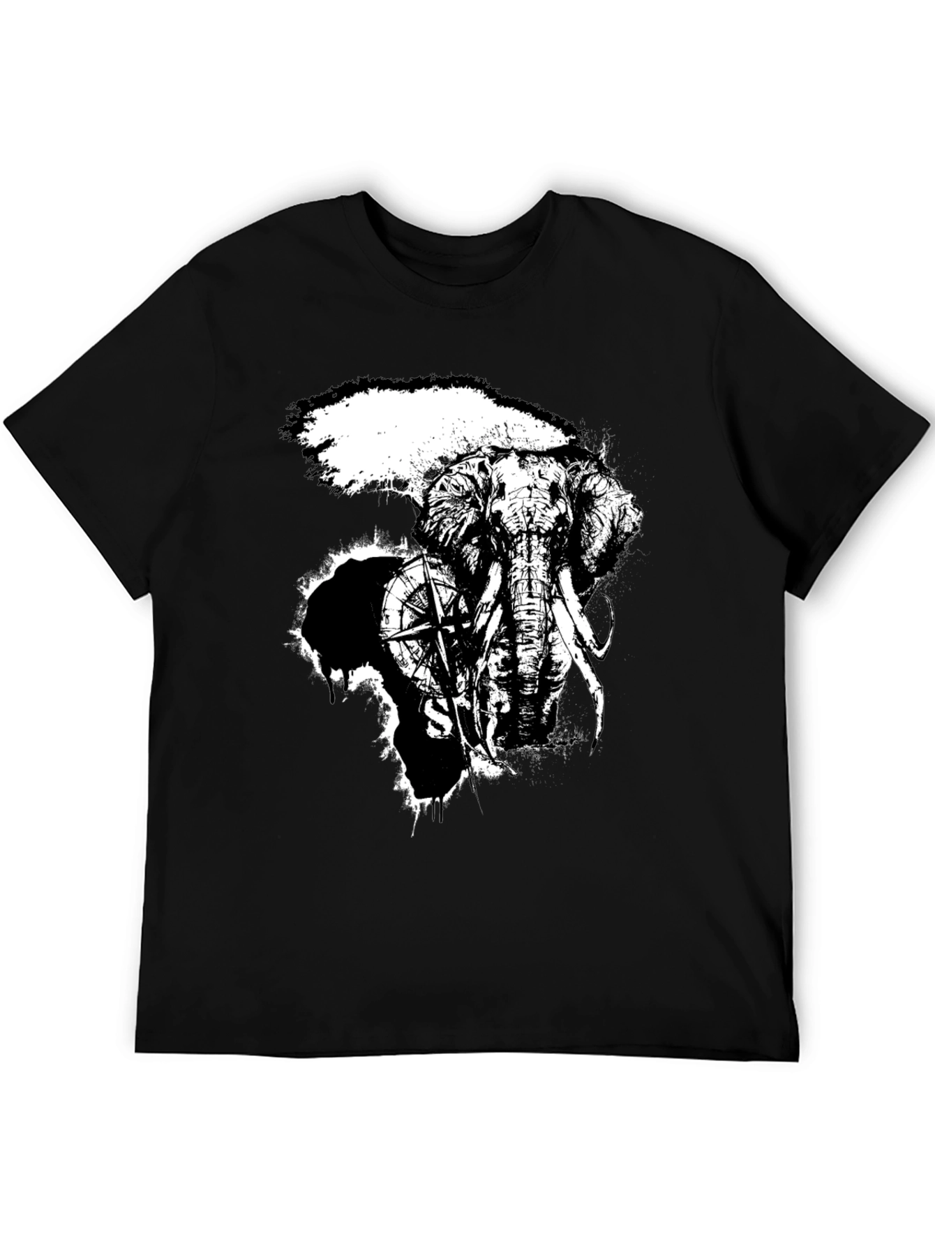 Elephant Compass Graphic Black T-Shirt