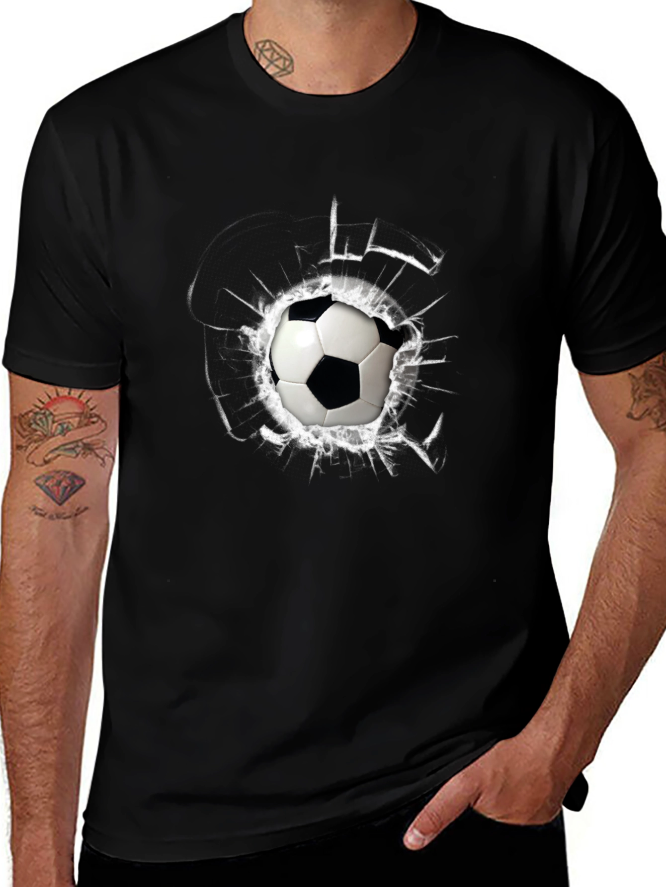 Soccer Ball Shattered Glass Mens T-Shirt