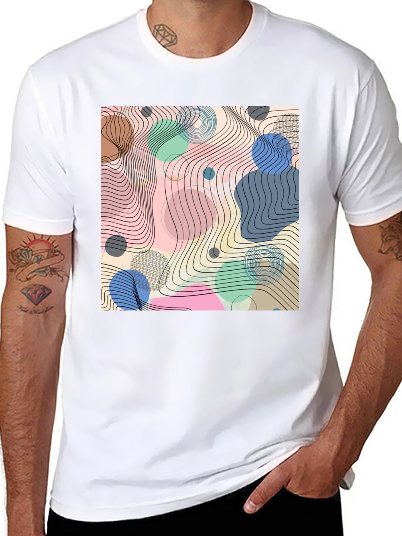 Abstract Geometric Design Black T-Shirt