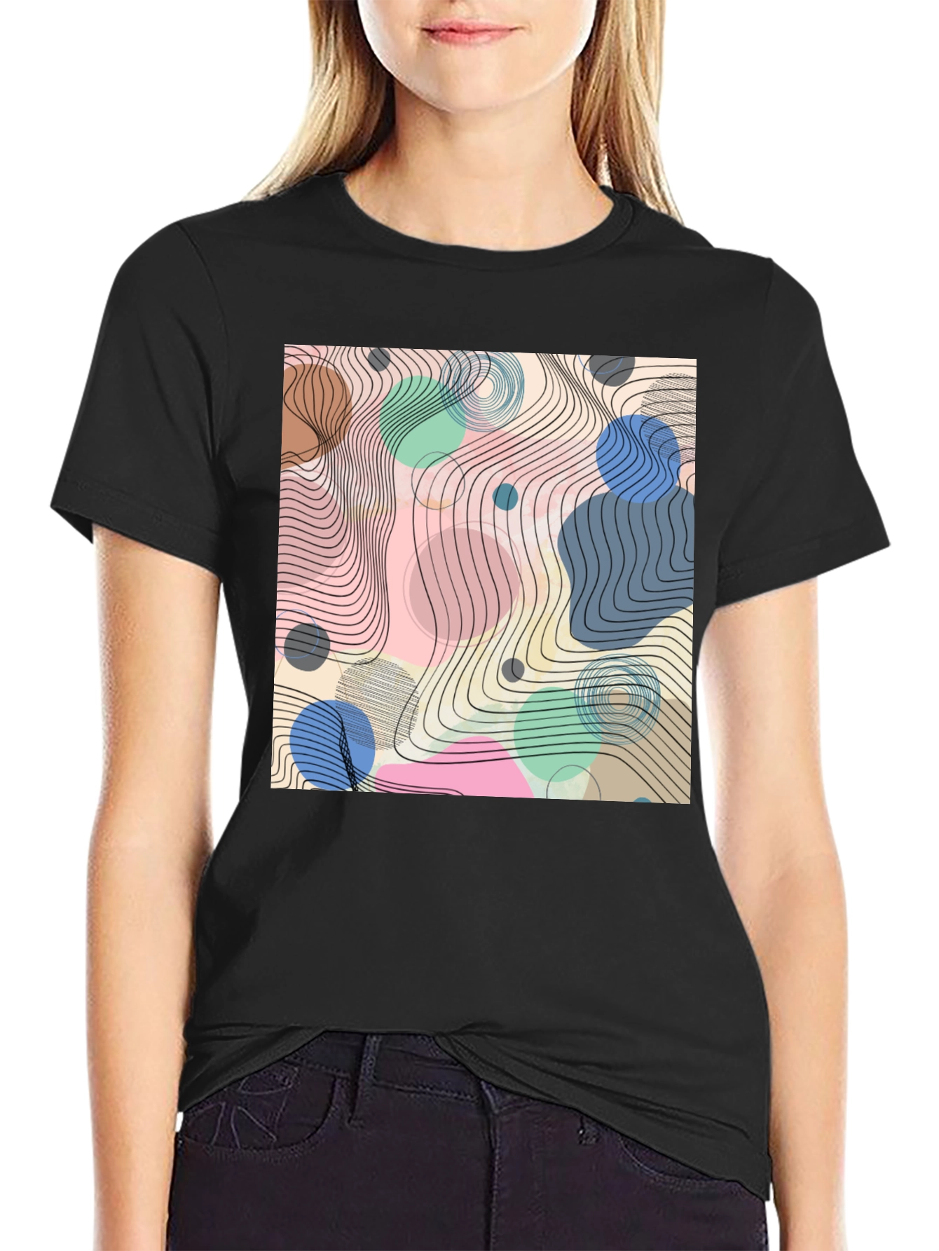 Abstract Geometric Design Black T-Shirt