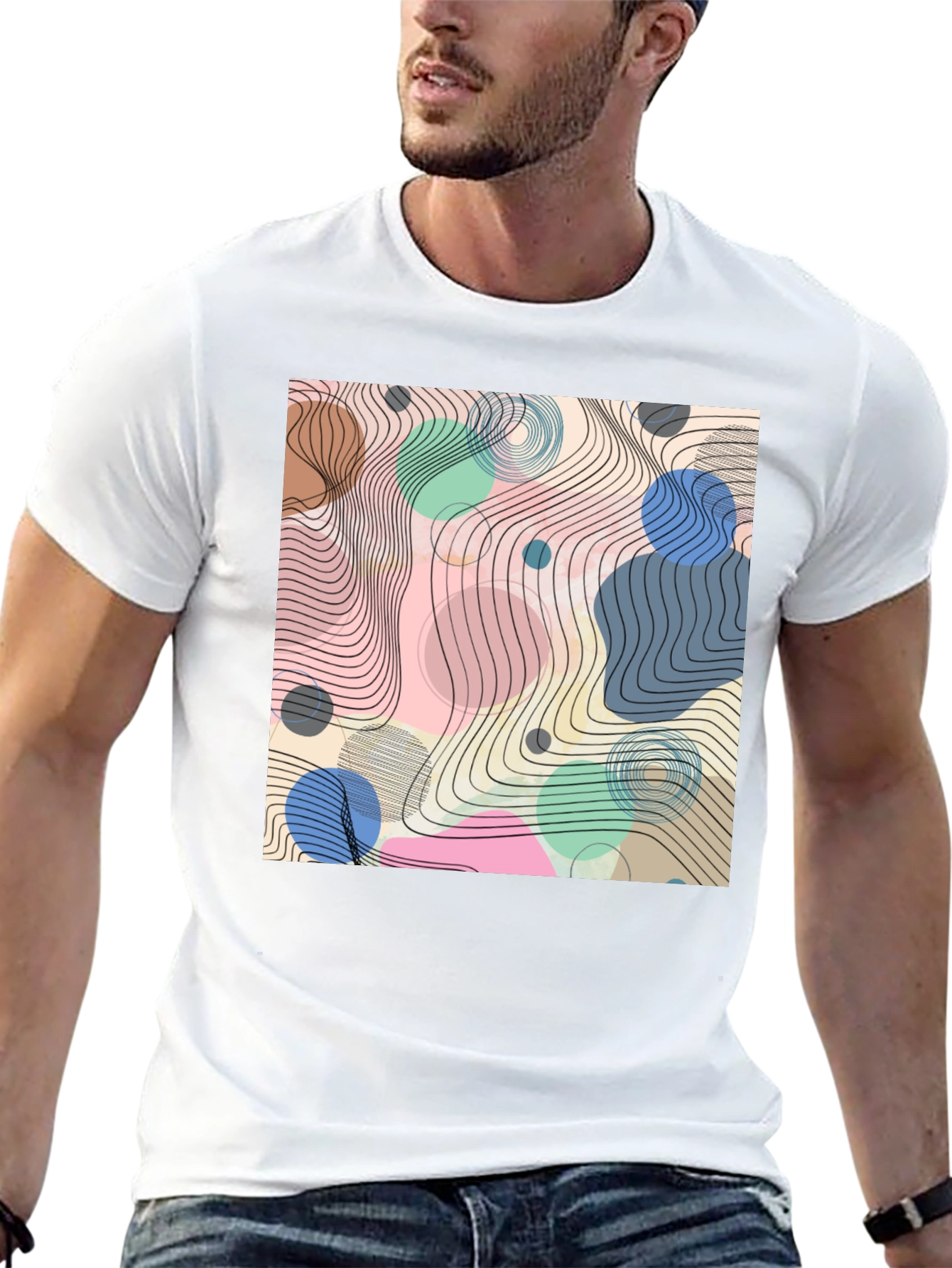Abstract Geometric Design Black T-Shirt