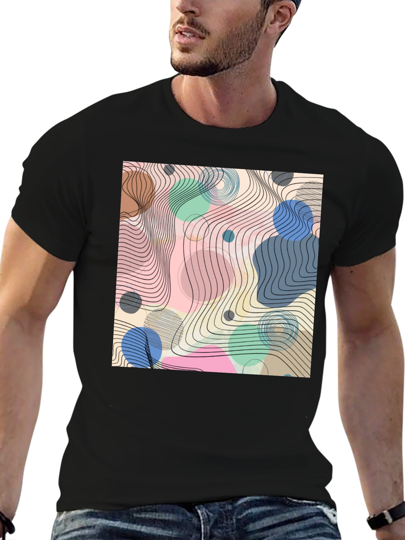 Abstract Geometric Design Black T-Shirt