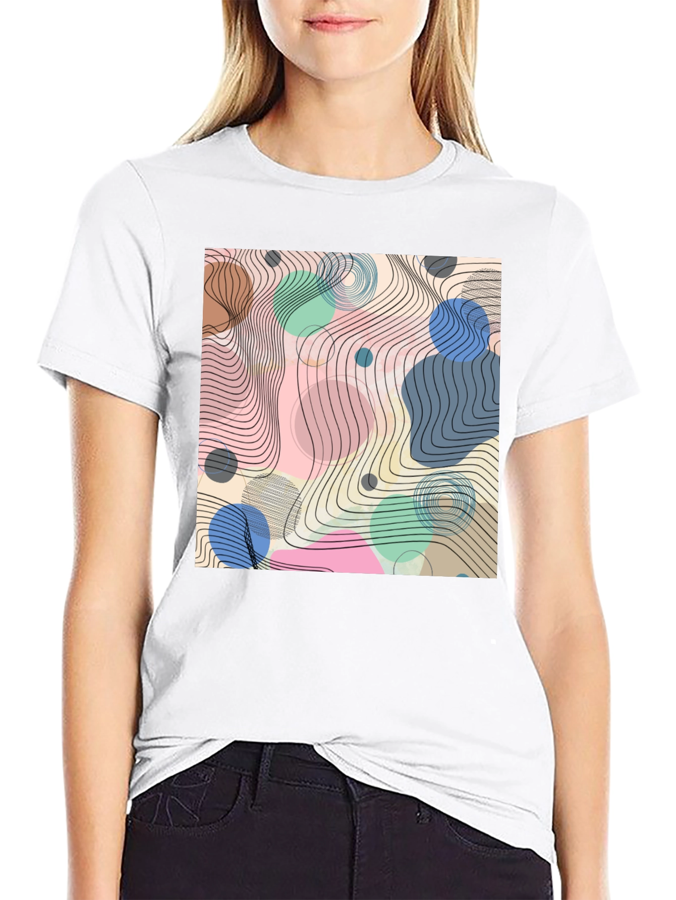 Abstract Geometric Design Black T-Shirt