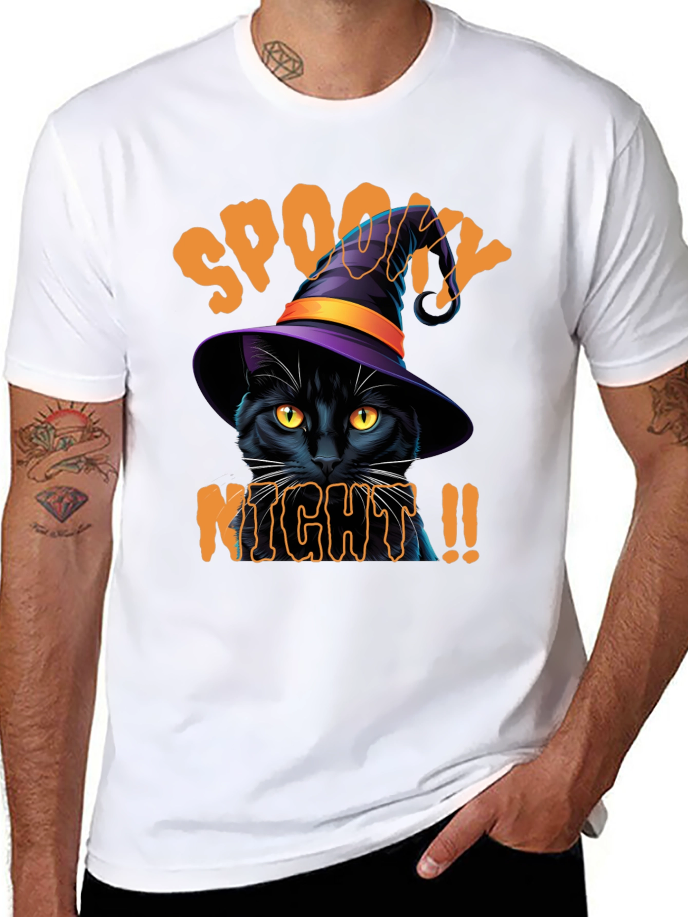 Spooky Night Cat Graphic Tee - Halloween Shirt
