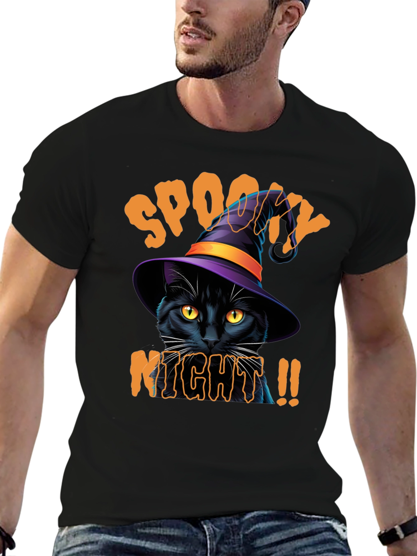 Spooky Night Cat Graphic Tee - Halloween Shirt