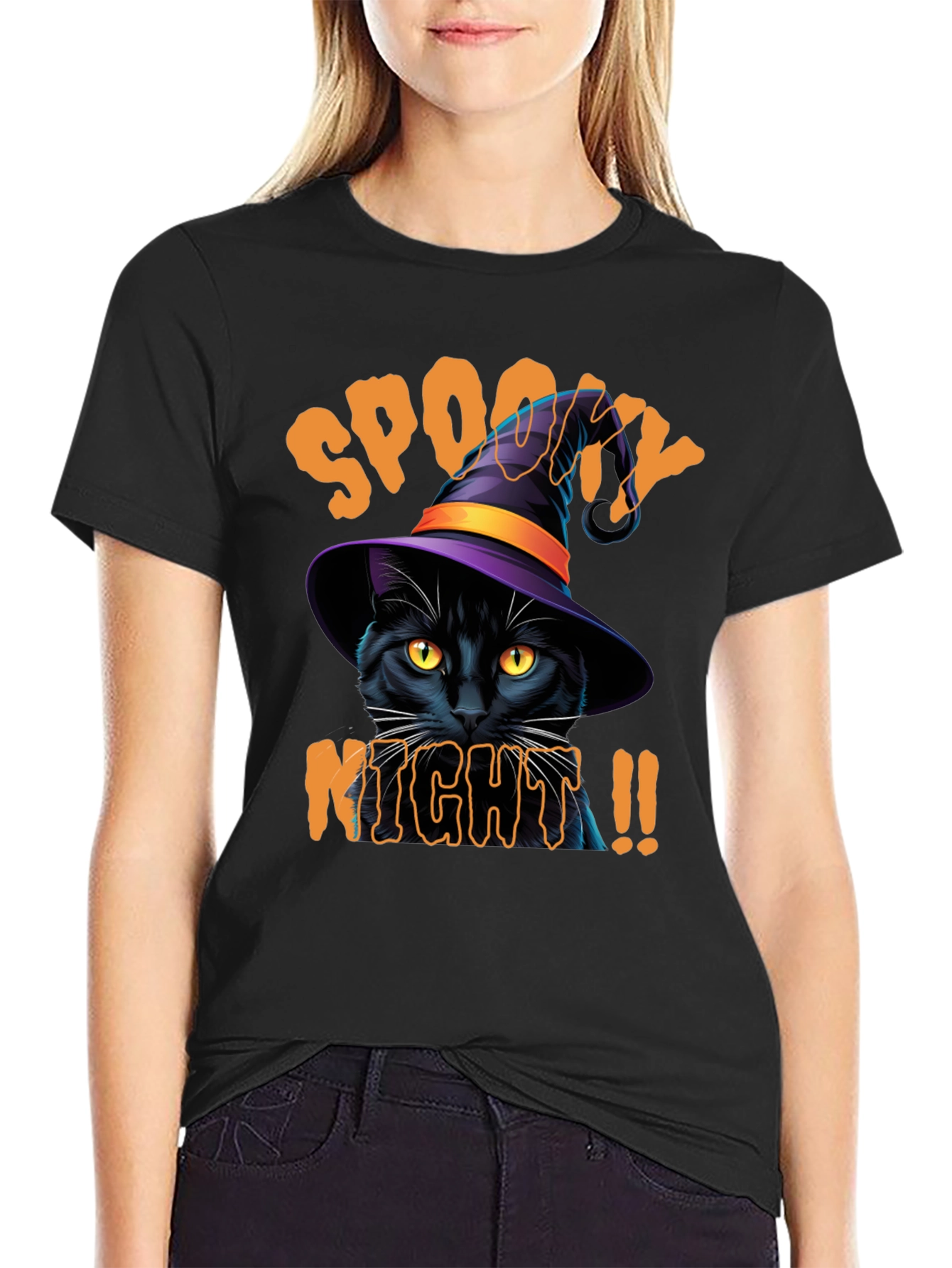 Spooky Night Cat Graphic Tee - Halloween Shirt