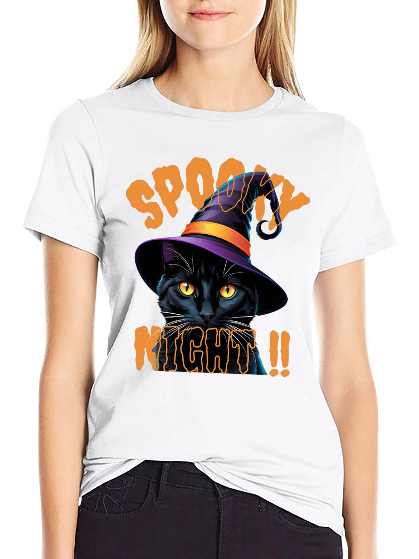 Spooky Night Cat Graphic Tee - Halloween Shirt