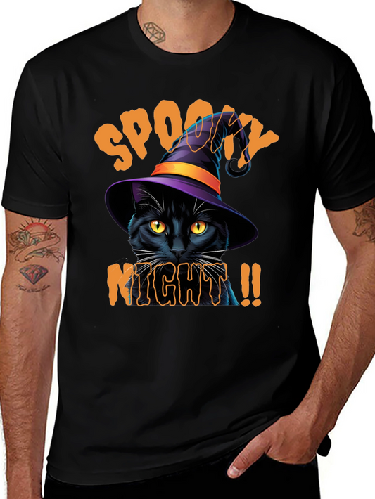 Spooky Night Cat Graphic Tee - Halloween Shirt