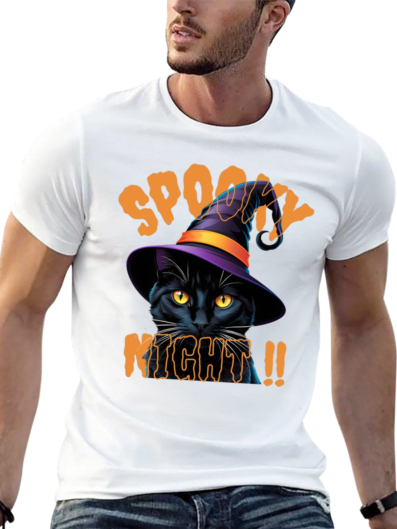 Spooky Night Cat Graphic Tee - Halloween Shirt