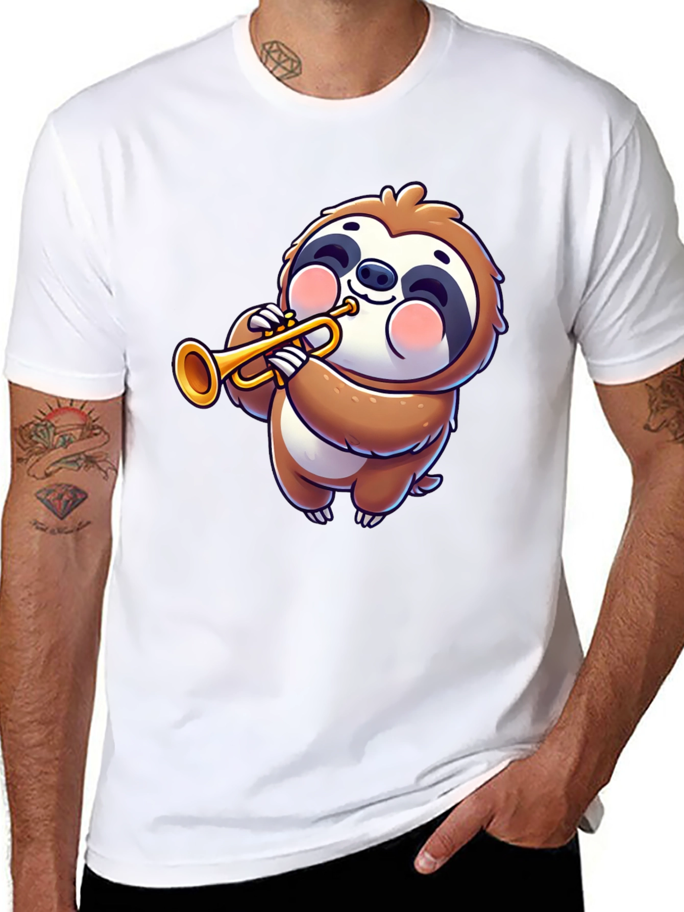 Sloth Trumpet Player Graphic T-Shirt