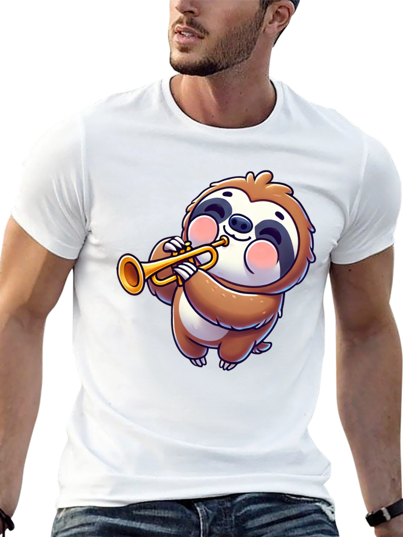 Sloth Trumpet Player Graphic T-Shirt