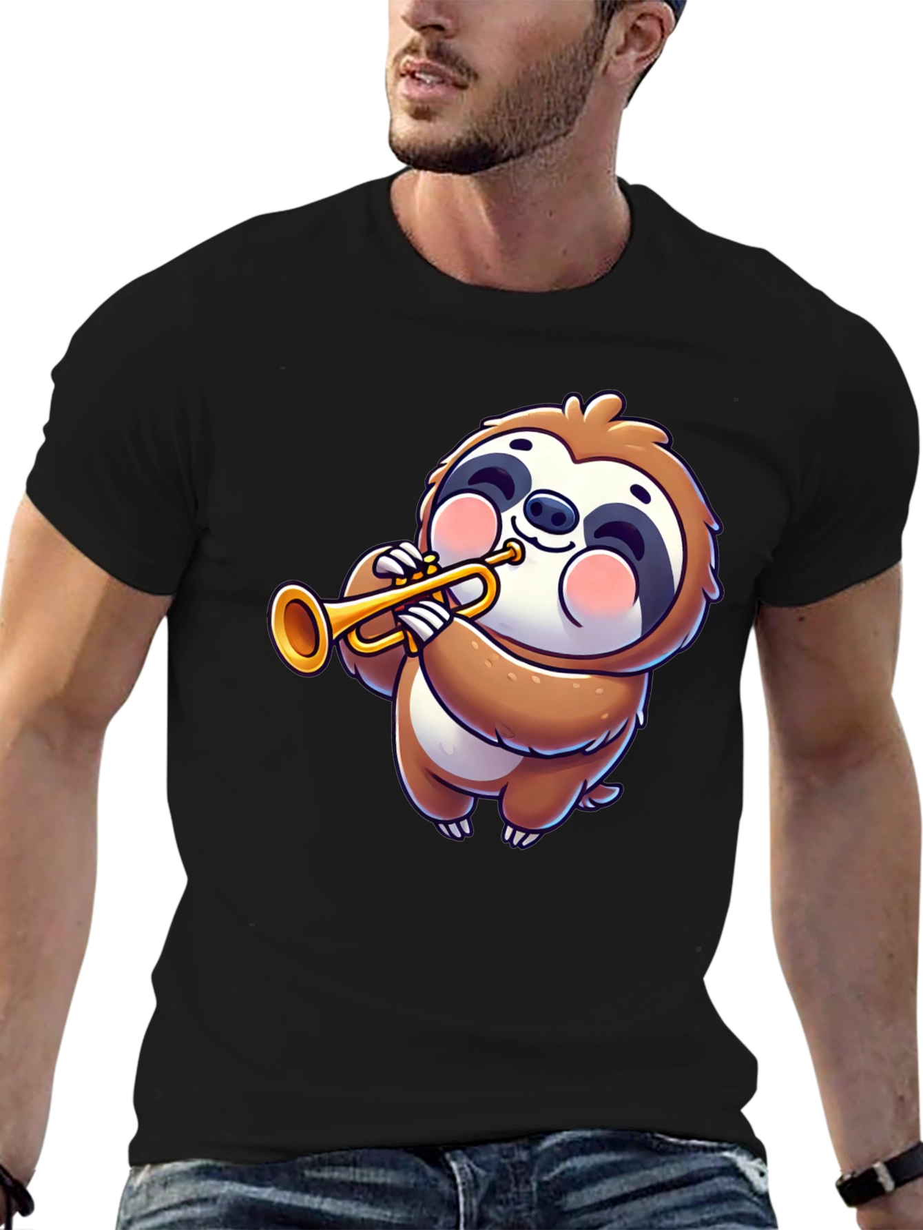 Sloth Trumpet Player Graphic T-Shirt