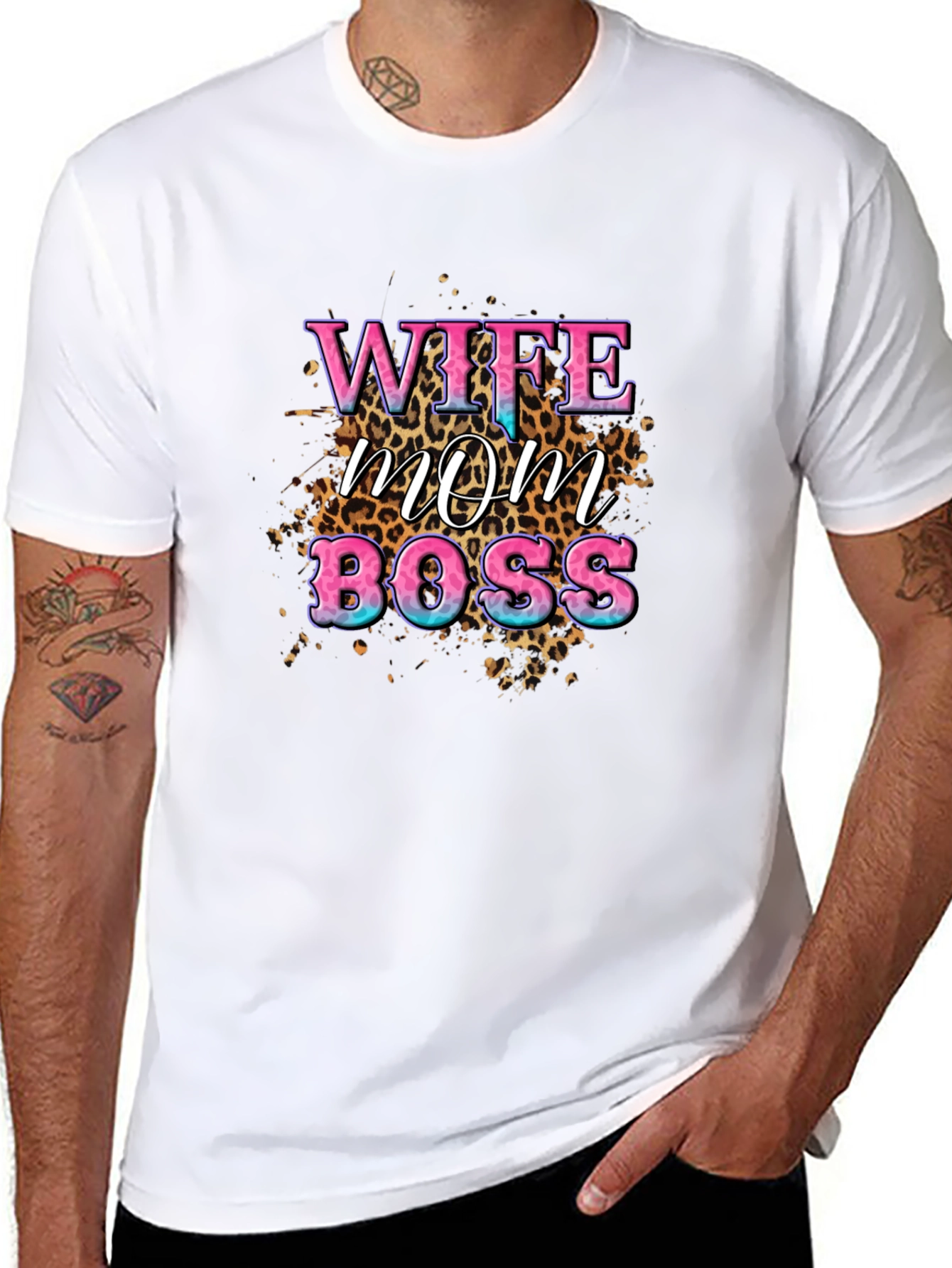 Wife Mom Boss Leopard Print Graphic T-Shirt