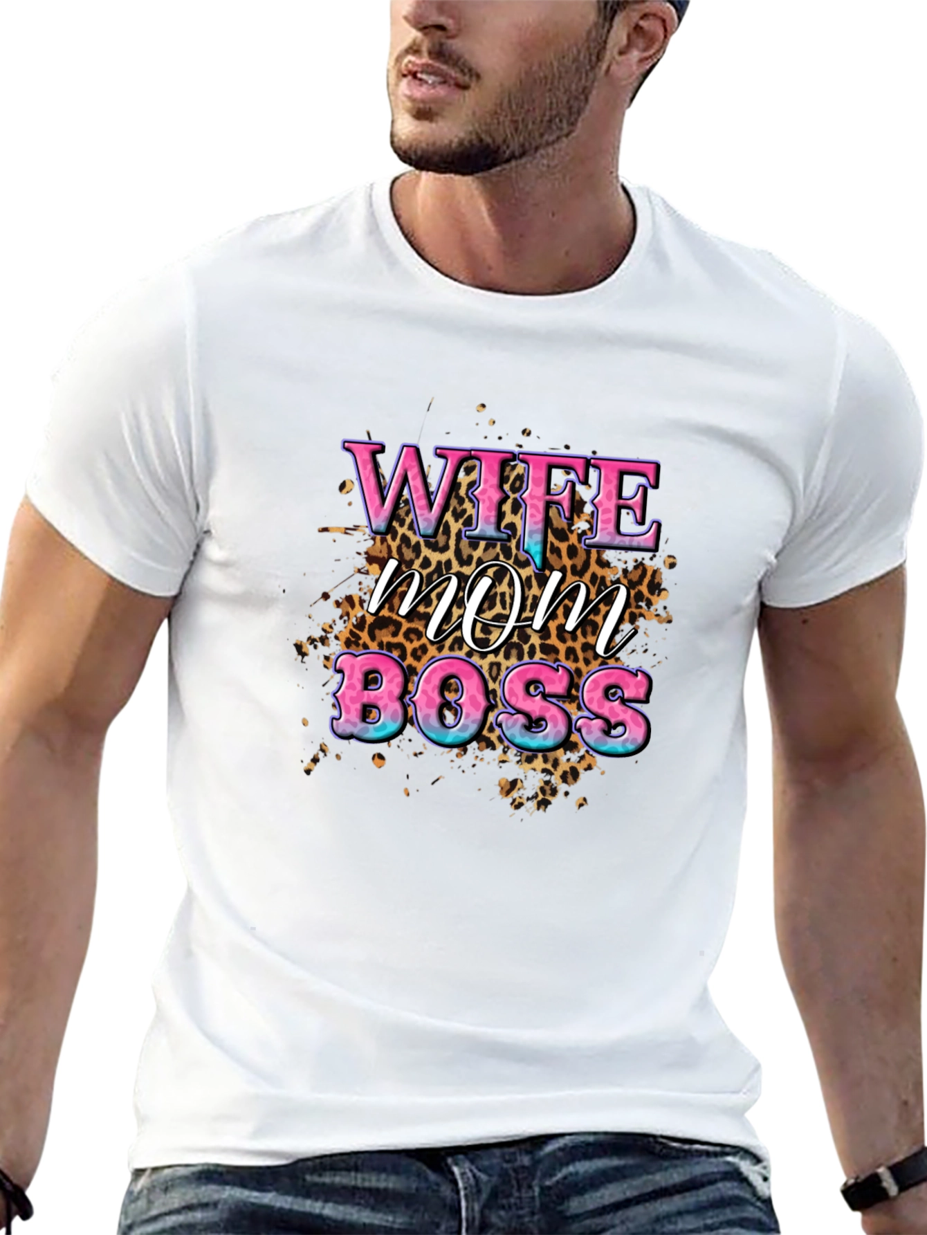 Wife Mom Boss Leopard Print Graphic T-Shirt