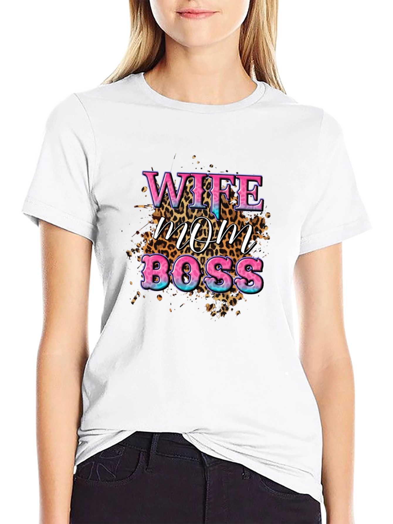Wife Mom Boss Leopard Print Graphic T-Shirt