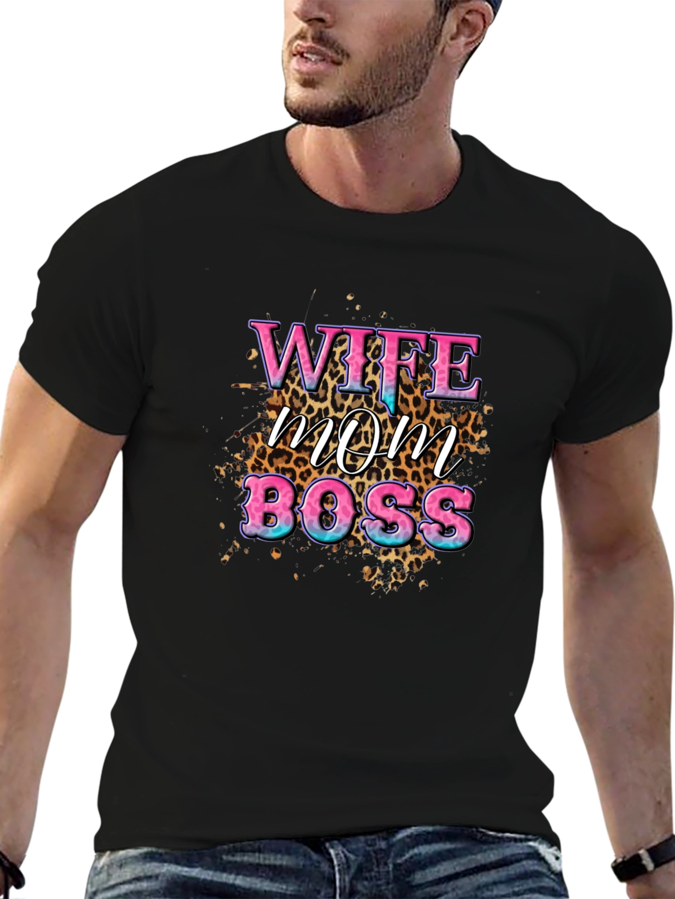 Wife Mom Boss Leopard Print Graphic T-Shirt