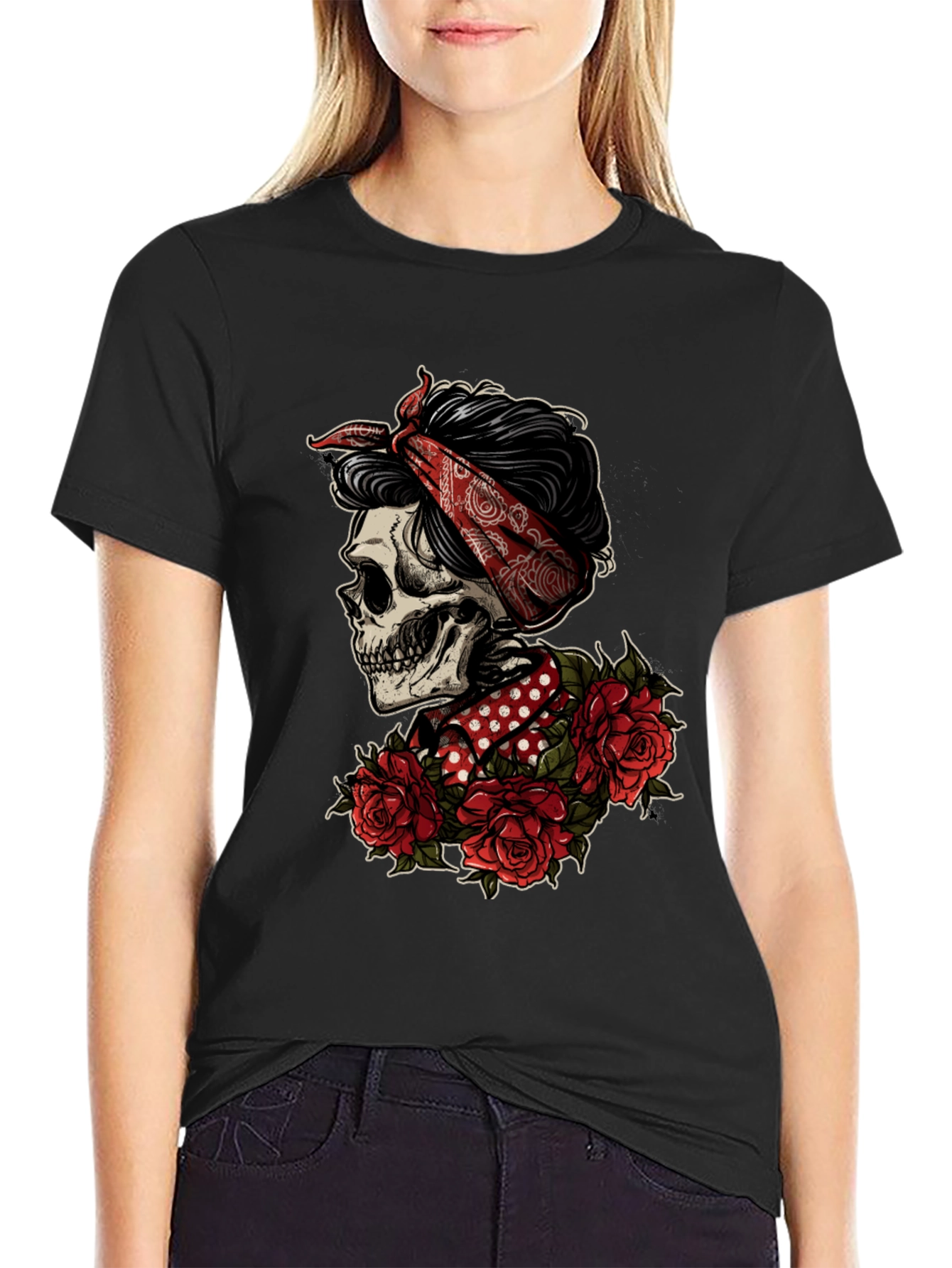 Skull Bandana Graphic T-Shirt - Edgy Style