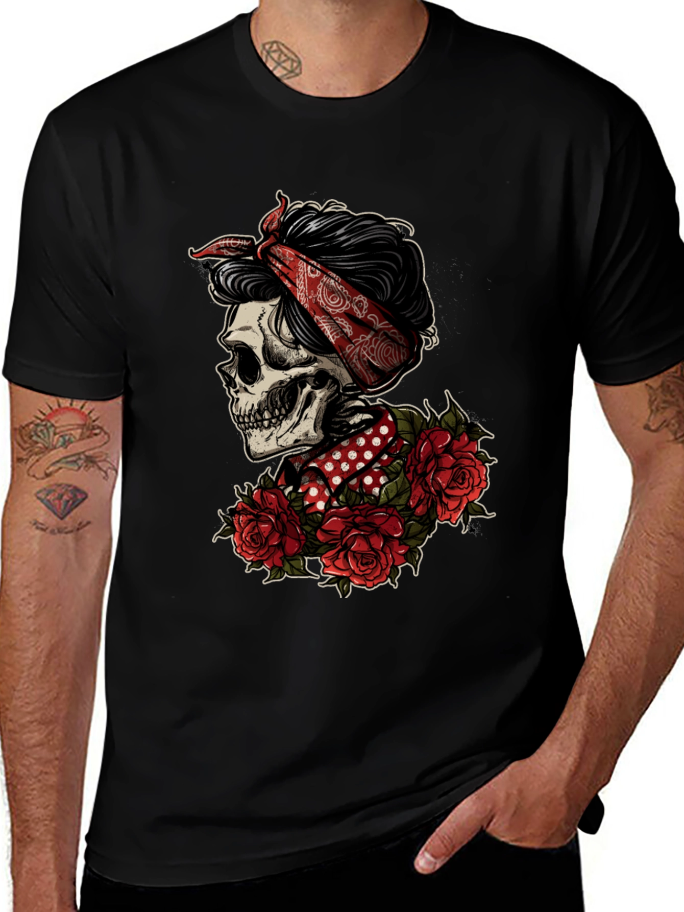 Skull Bandana Graphic T-Shirt - Edgy Style