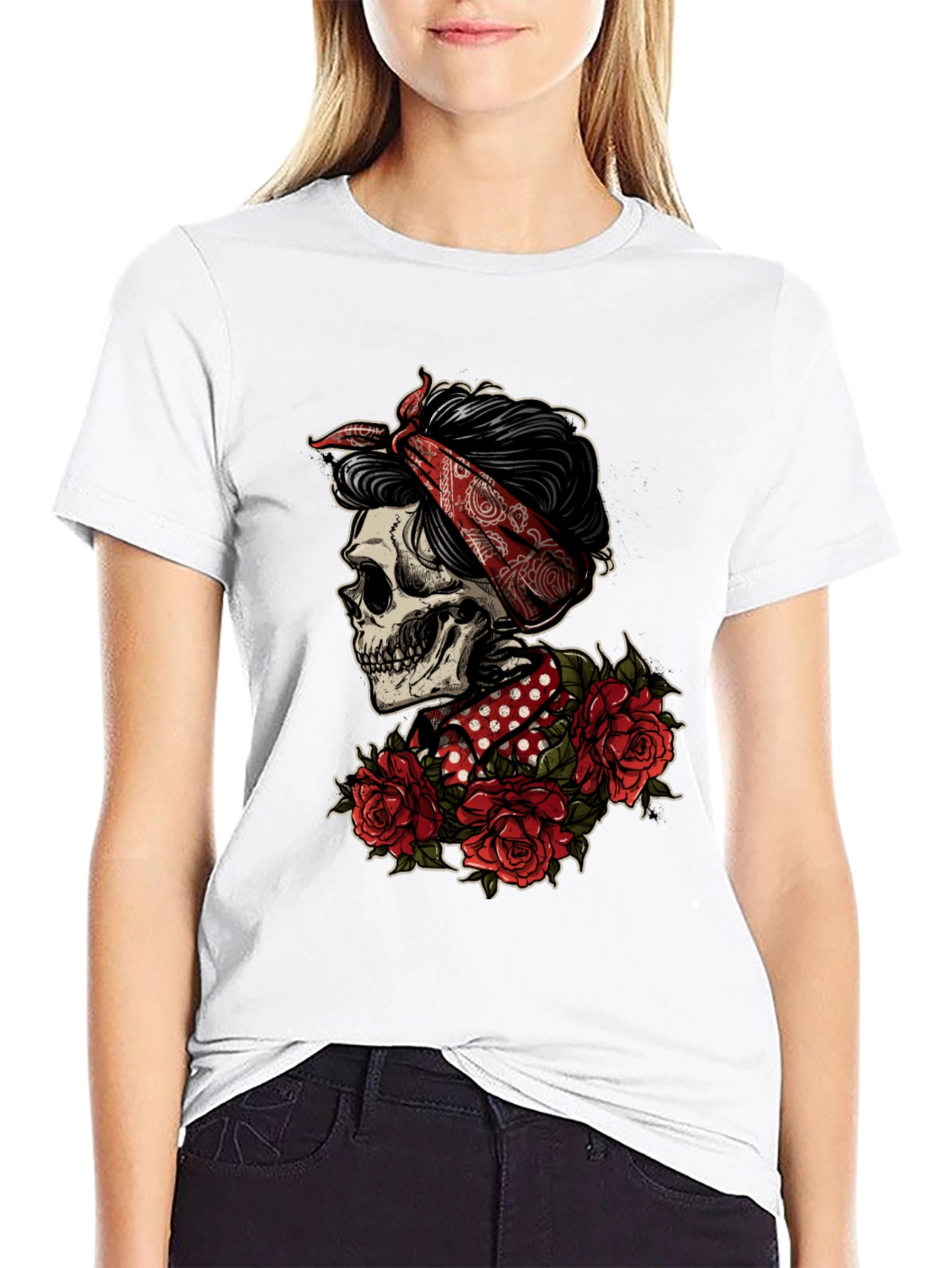 Skull Bandana Graphic T-Shirt - Edgy Style