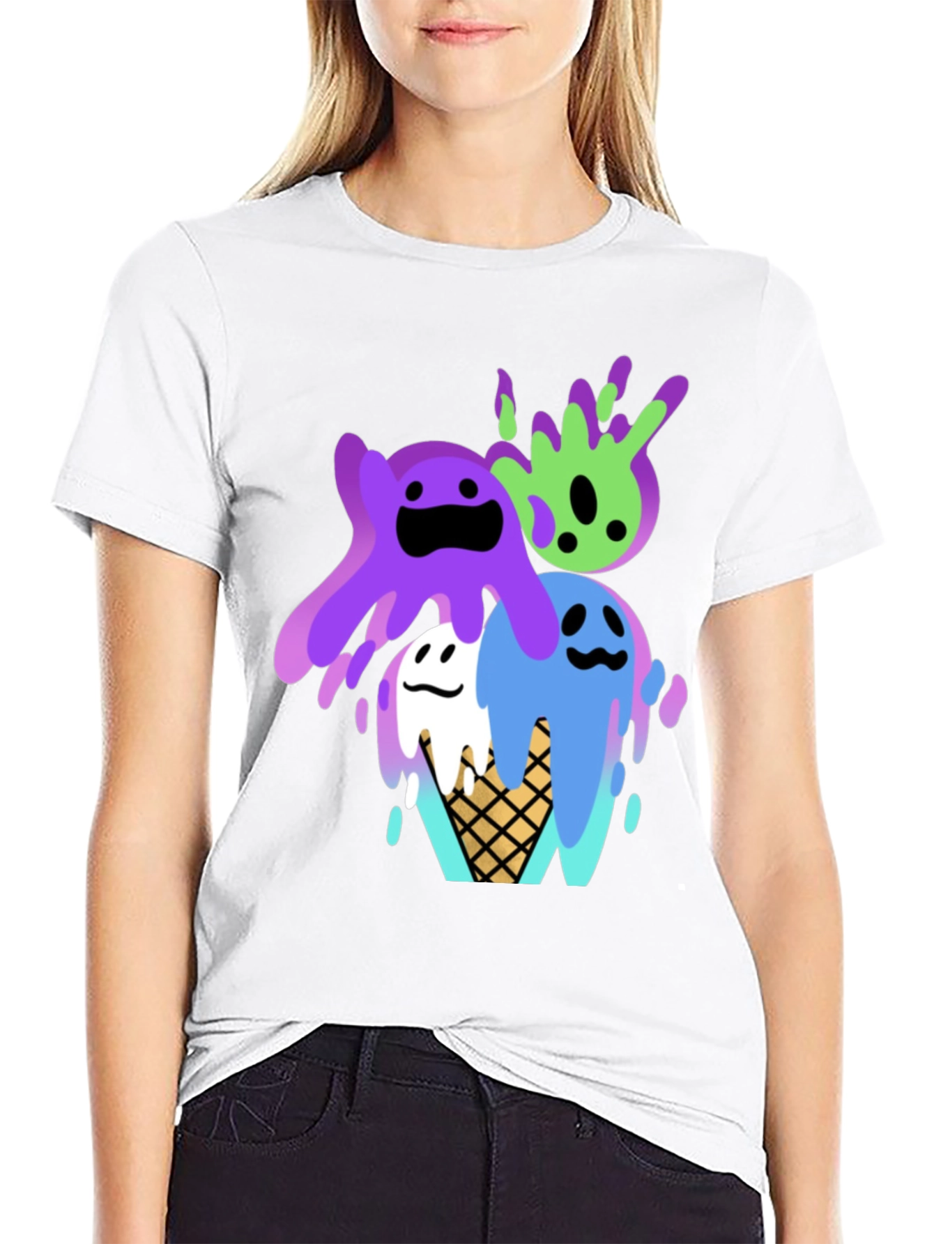 Cute Ice Cream Slime Graphic Tee - Black