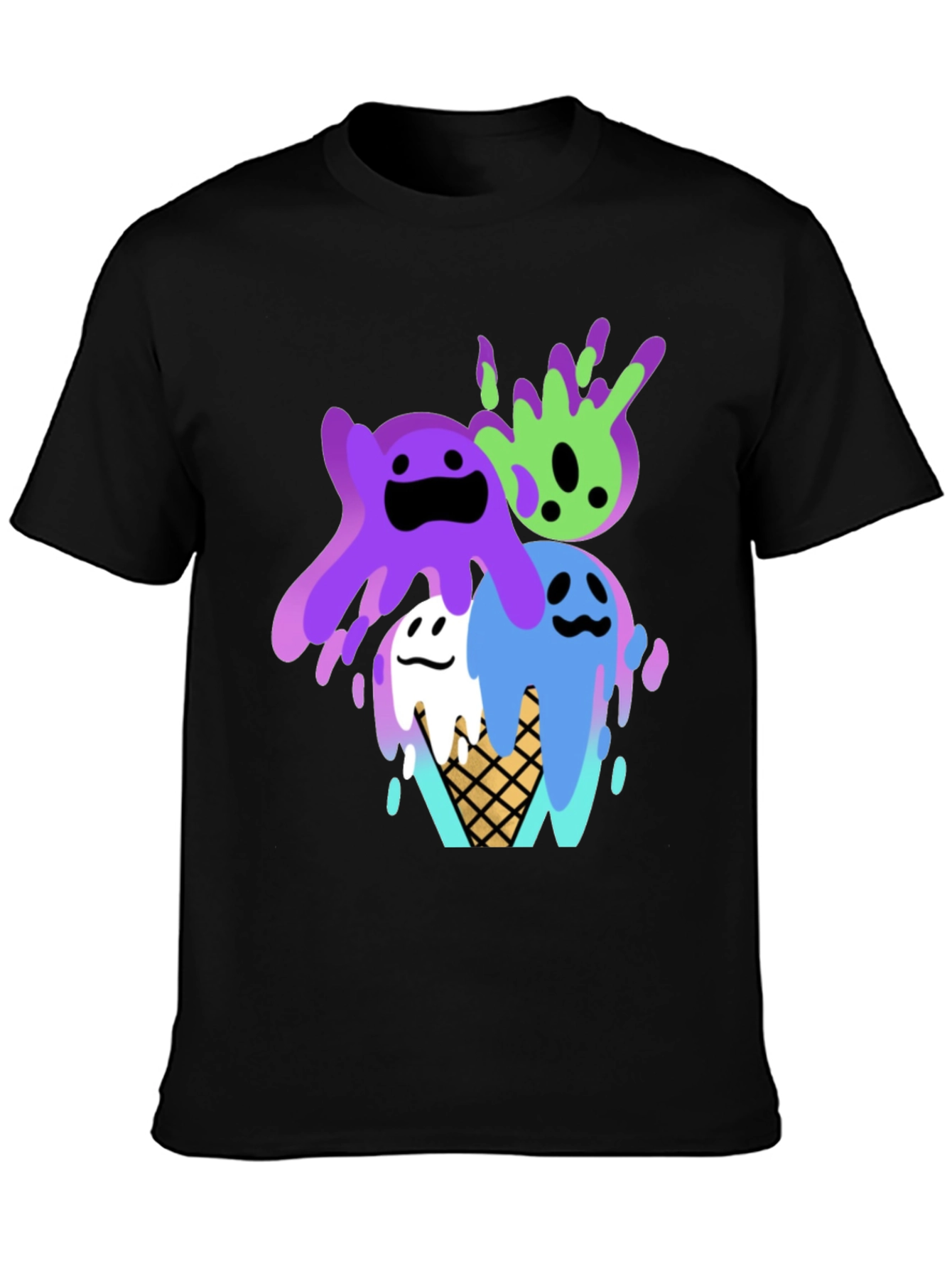 Cute Ice Cream Slime Graphic Tee - Black
