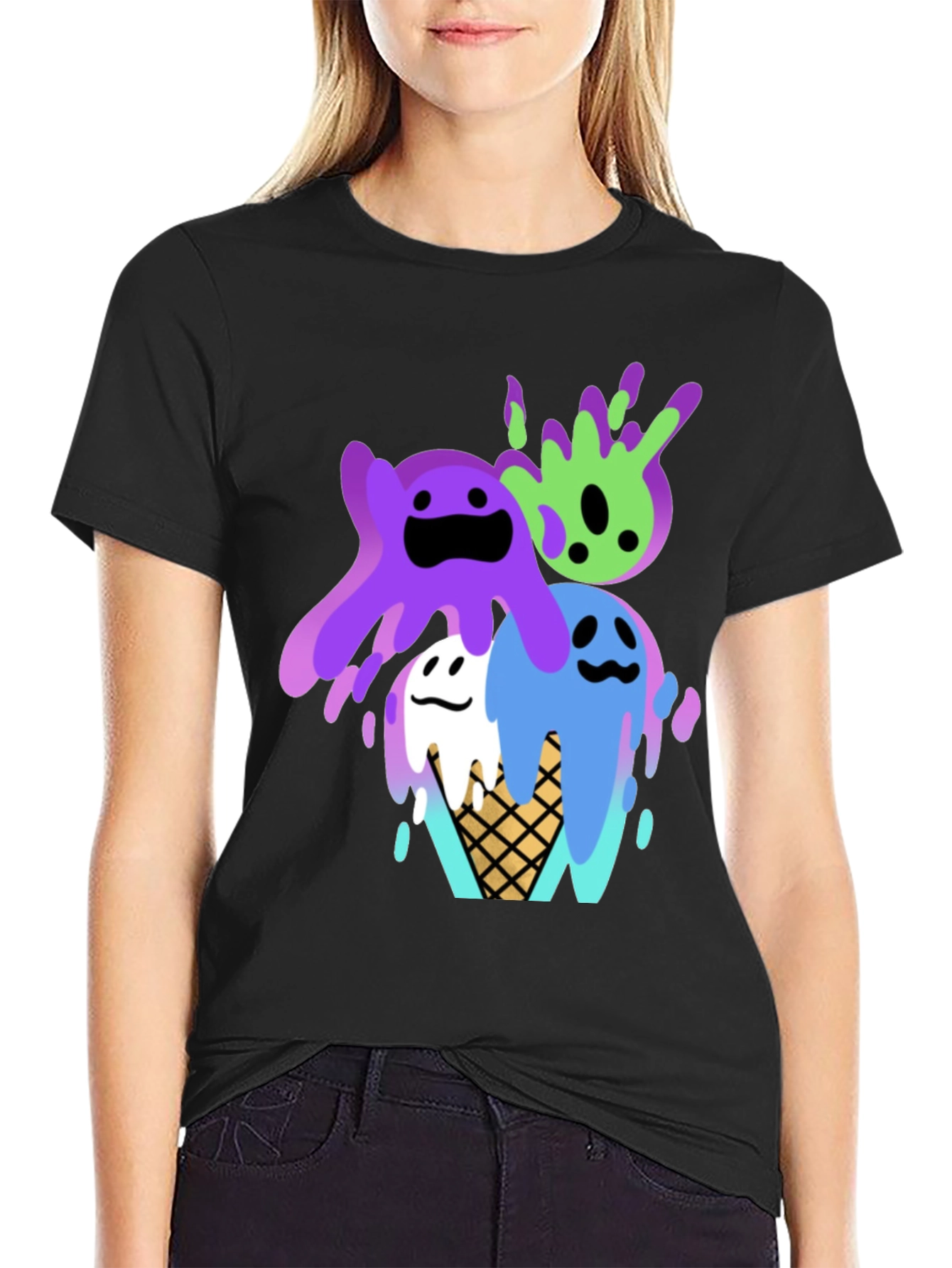 Cute Ice Cream Slime Graphic Tee - Black