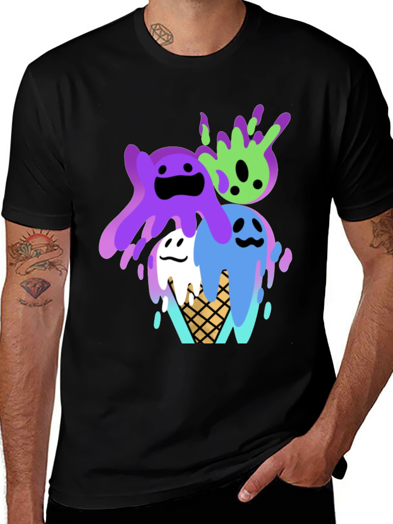 Cute Ice Cream Slime Graphic Tee - Black