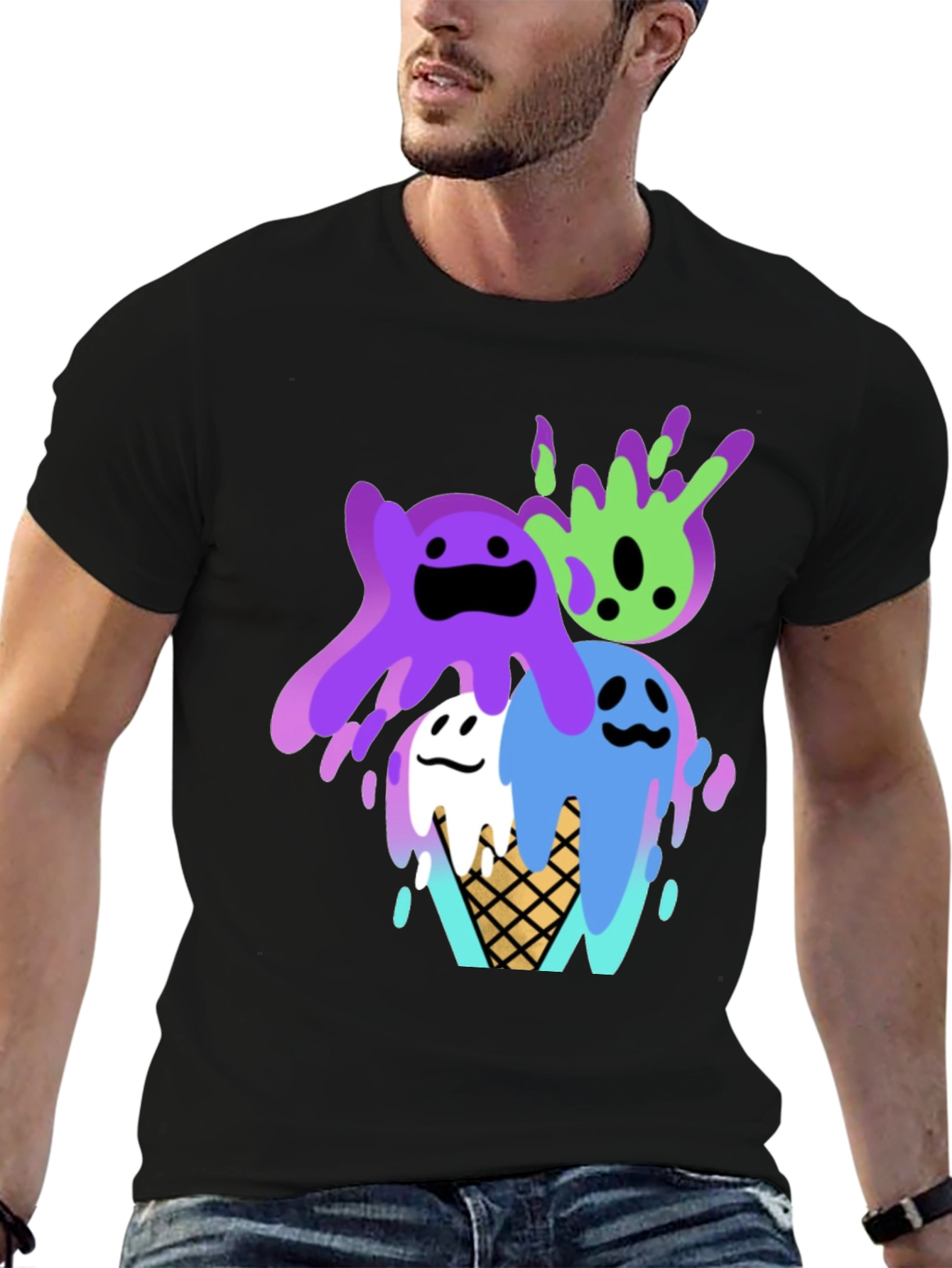 Cute Ice Cream Slime Graphic Tee - Black