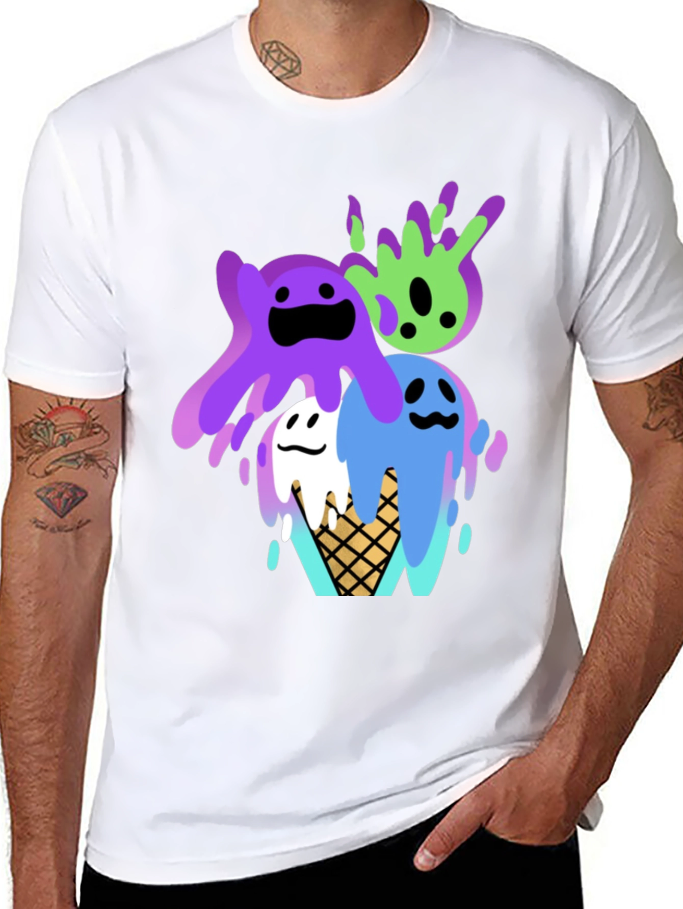 Cute Ice Cream Slime Graphic Tee - Black
