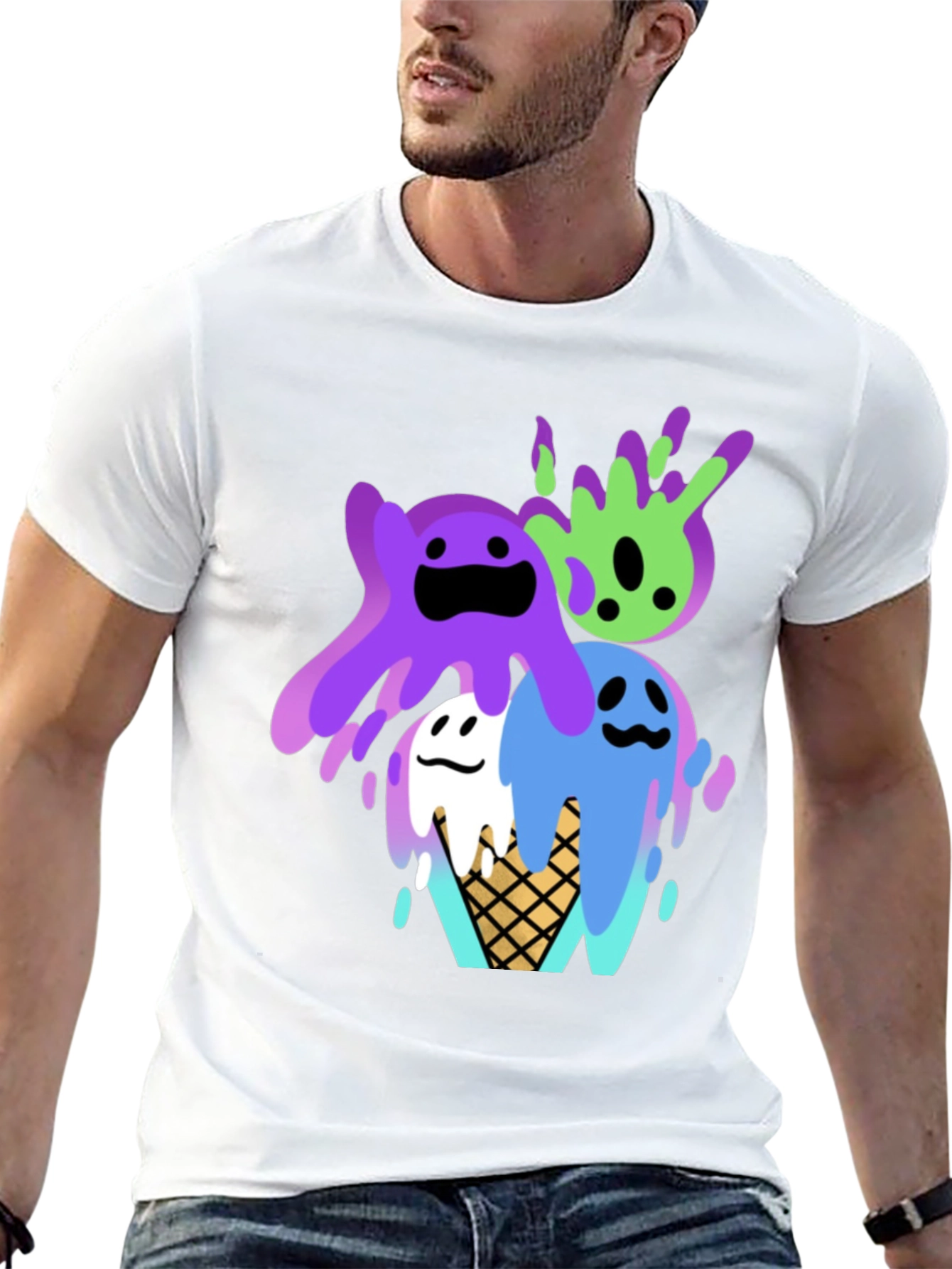 Cute Ice Cream Slime Graphic Tee - Black