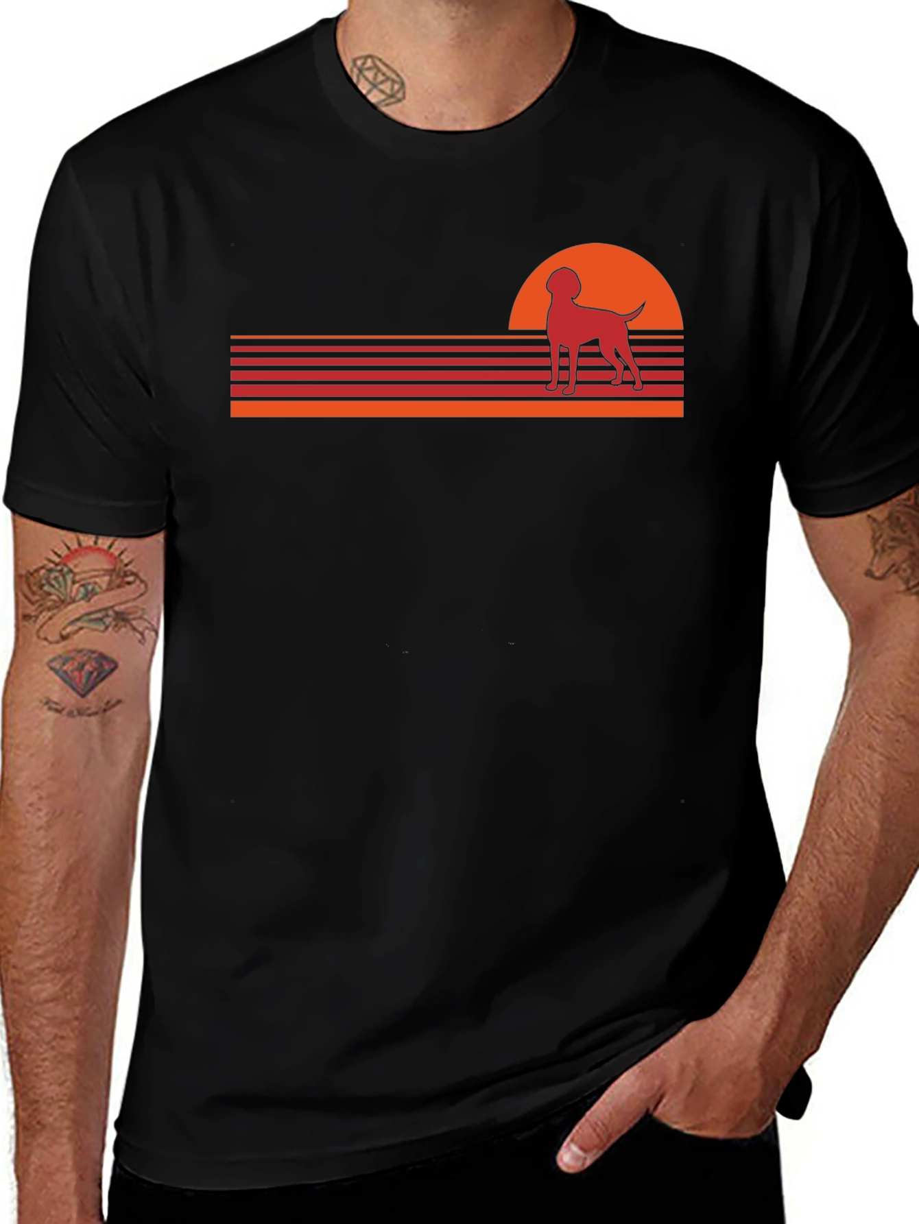 Retro Dog Sunset Graphic Tee - Black