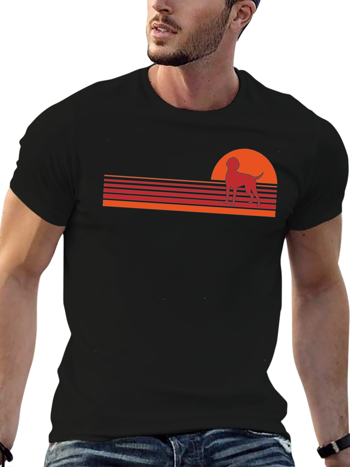 Retro Dog Sunset Graphic Tee - Black