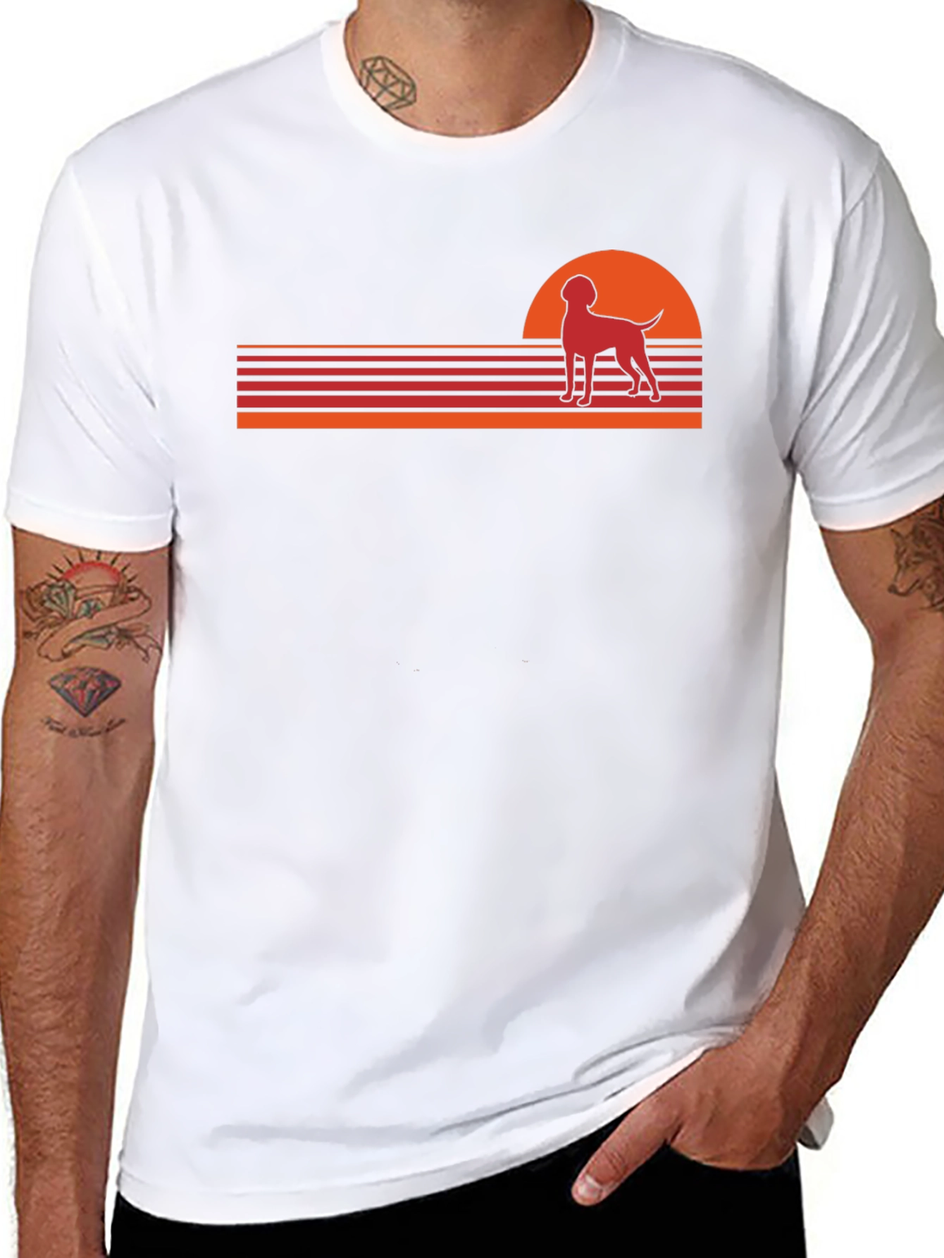 Retro Dog Sunset Graphic Tee - Black