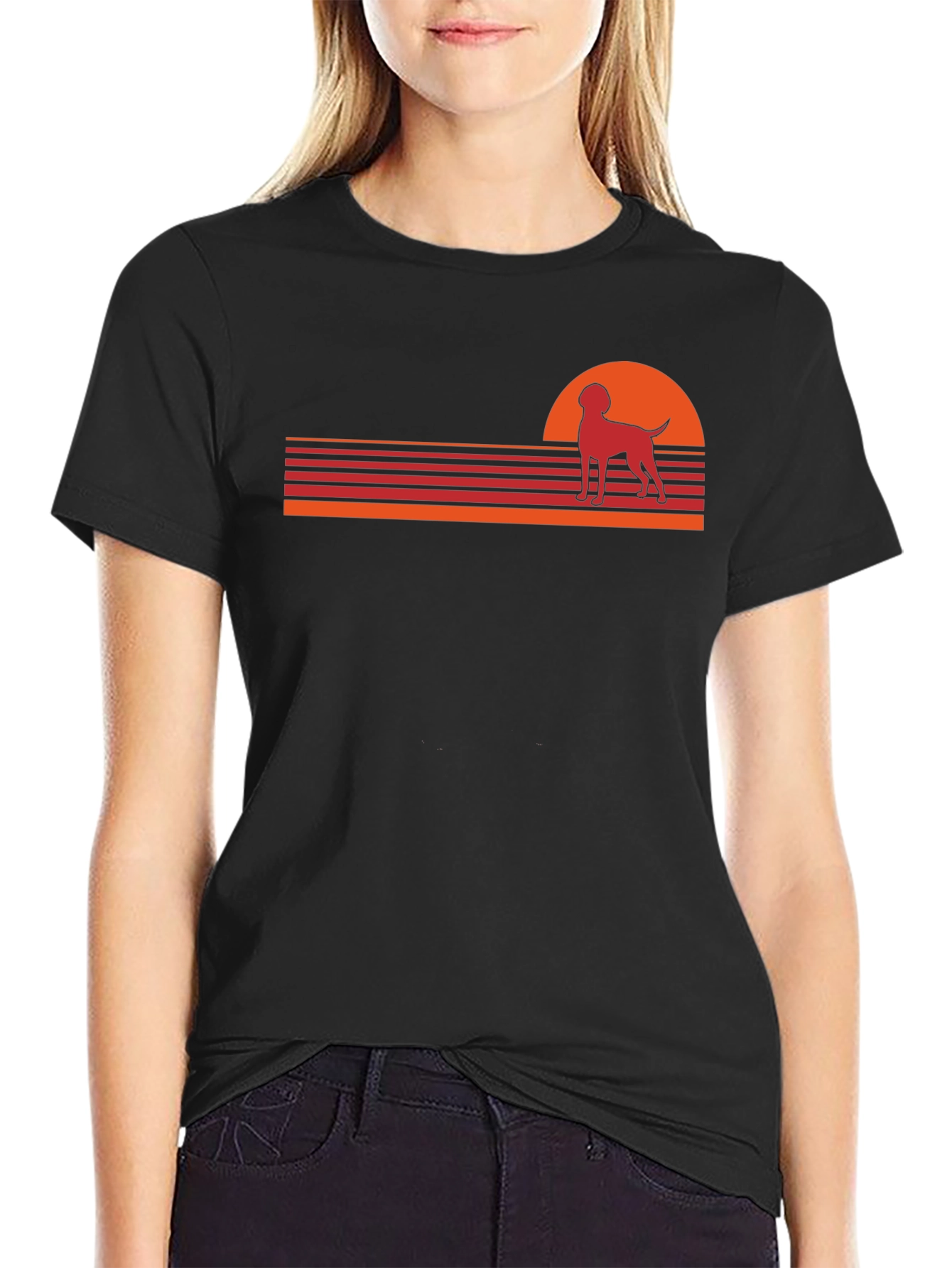 Retro Dog Sunset Graphic Tee - Black
