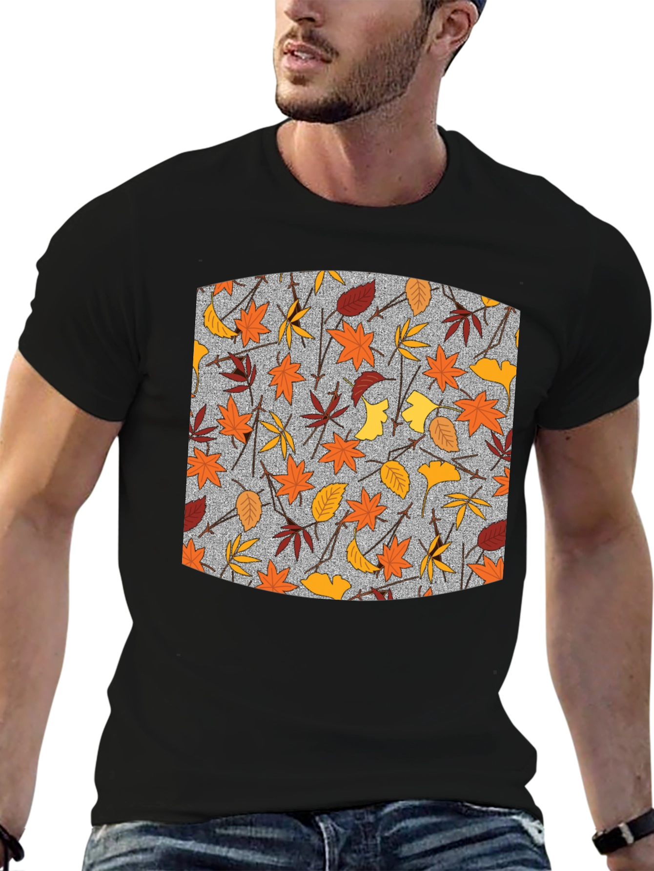 Autumn Leaf Pattern Black T-Shirt