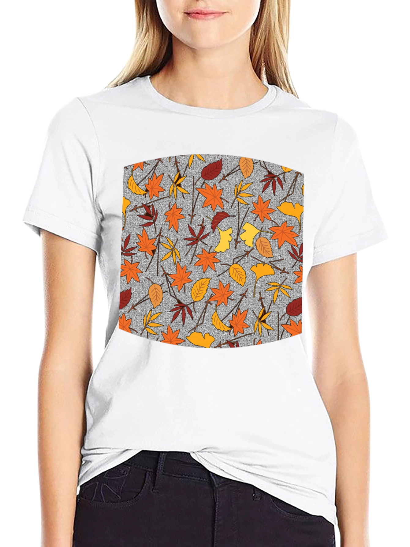Autumn Leaf Pattern Black T-Shirt