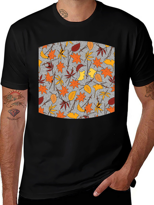 Autumn Leaf Pattern Black T-Shirt