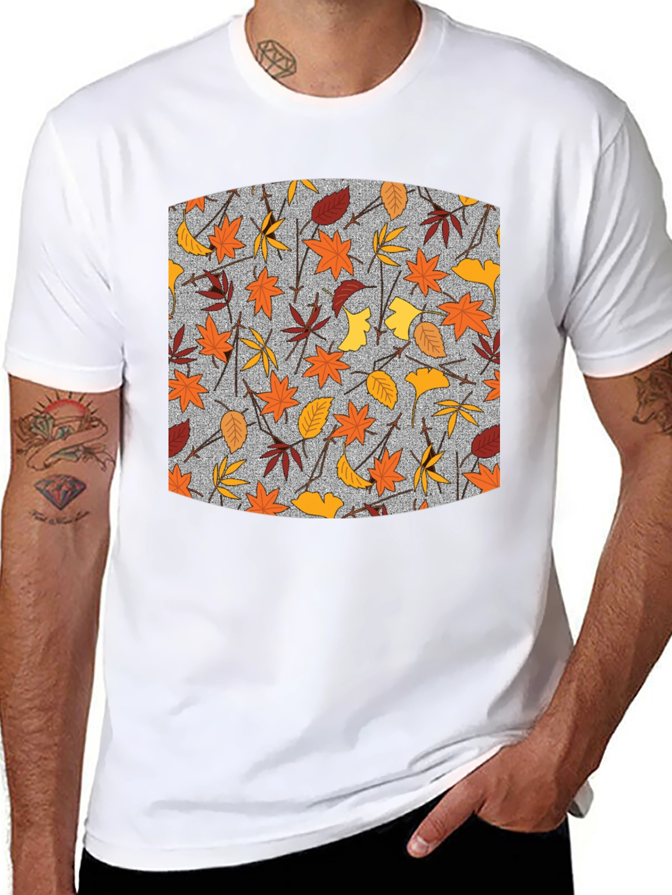 Autumn Leaf Pattern Black T-Shirt