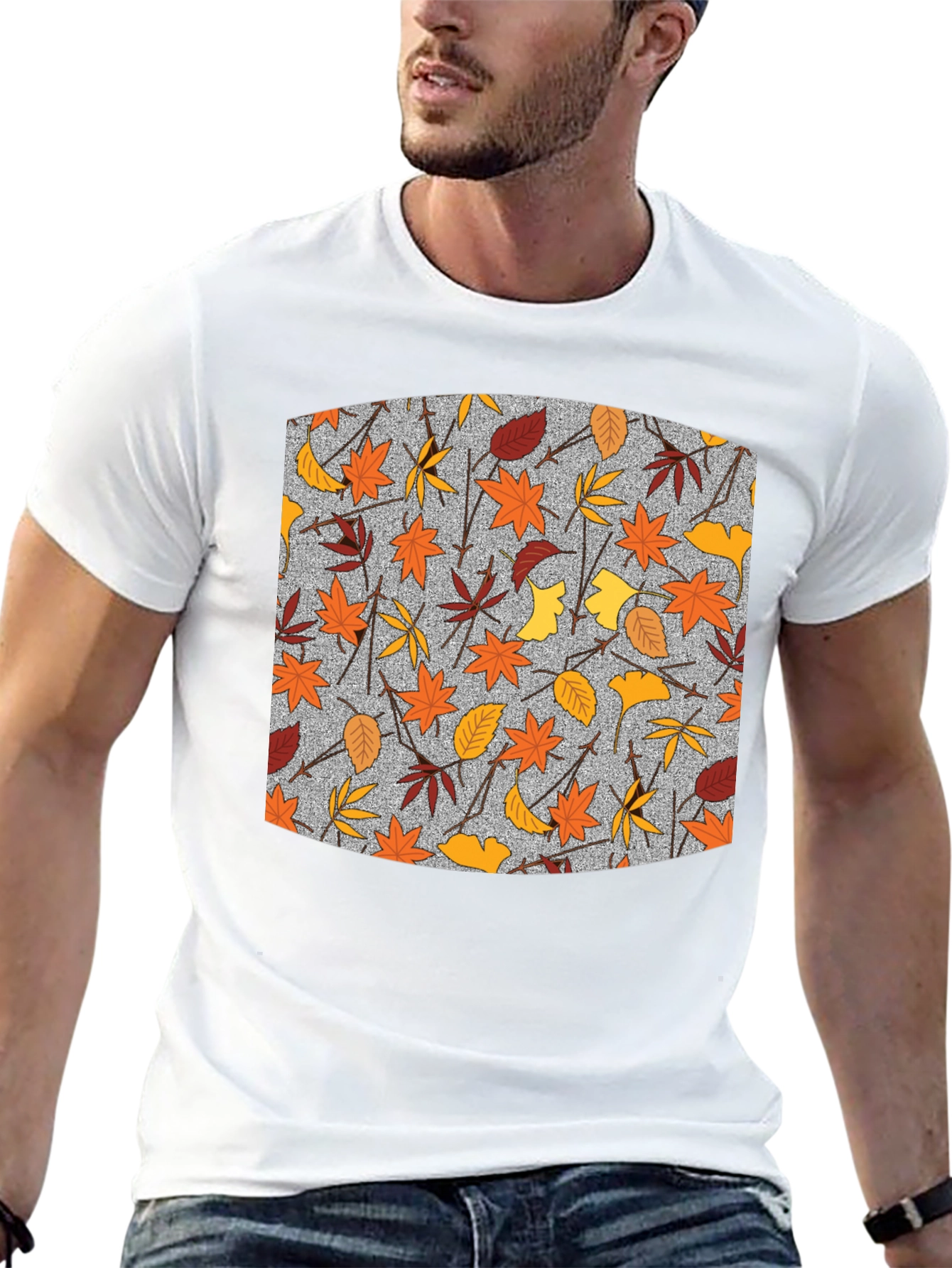 Autumn Leaf Pattern Black T-Shirt