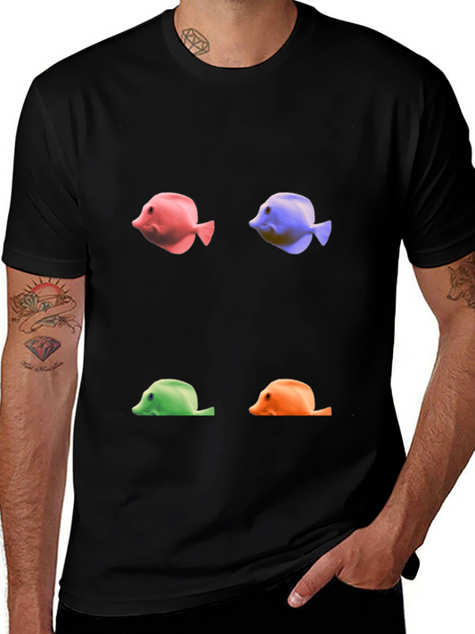 Colorful Fish Graphic Tee - Unique Black T-Shirt