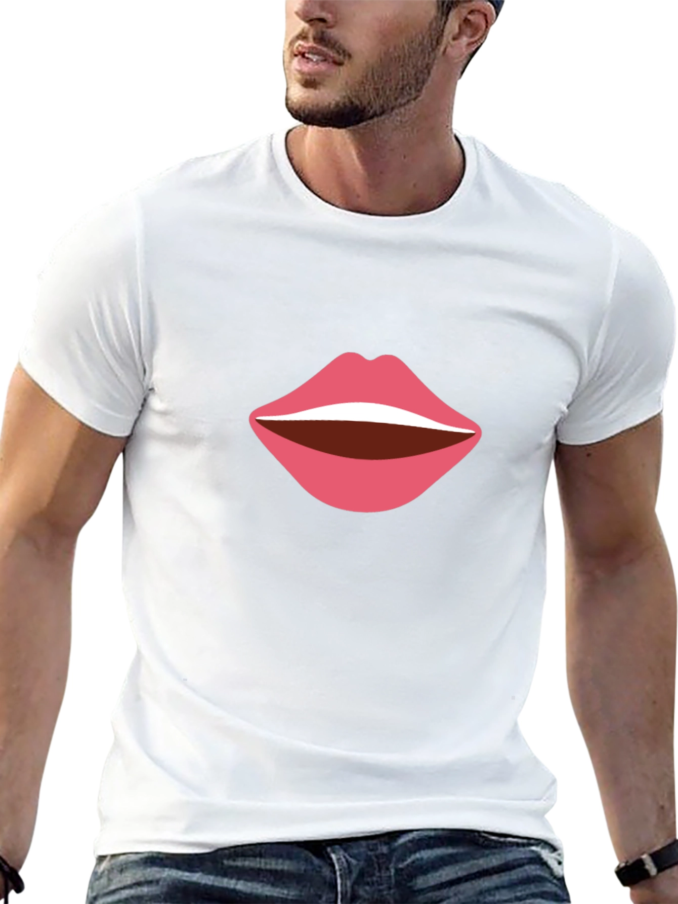 Bold Lips Graphic Tee - Casual Black T-Shirt