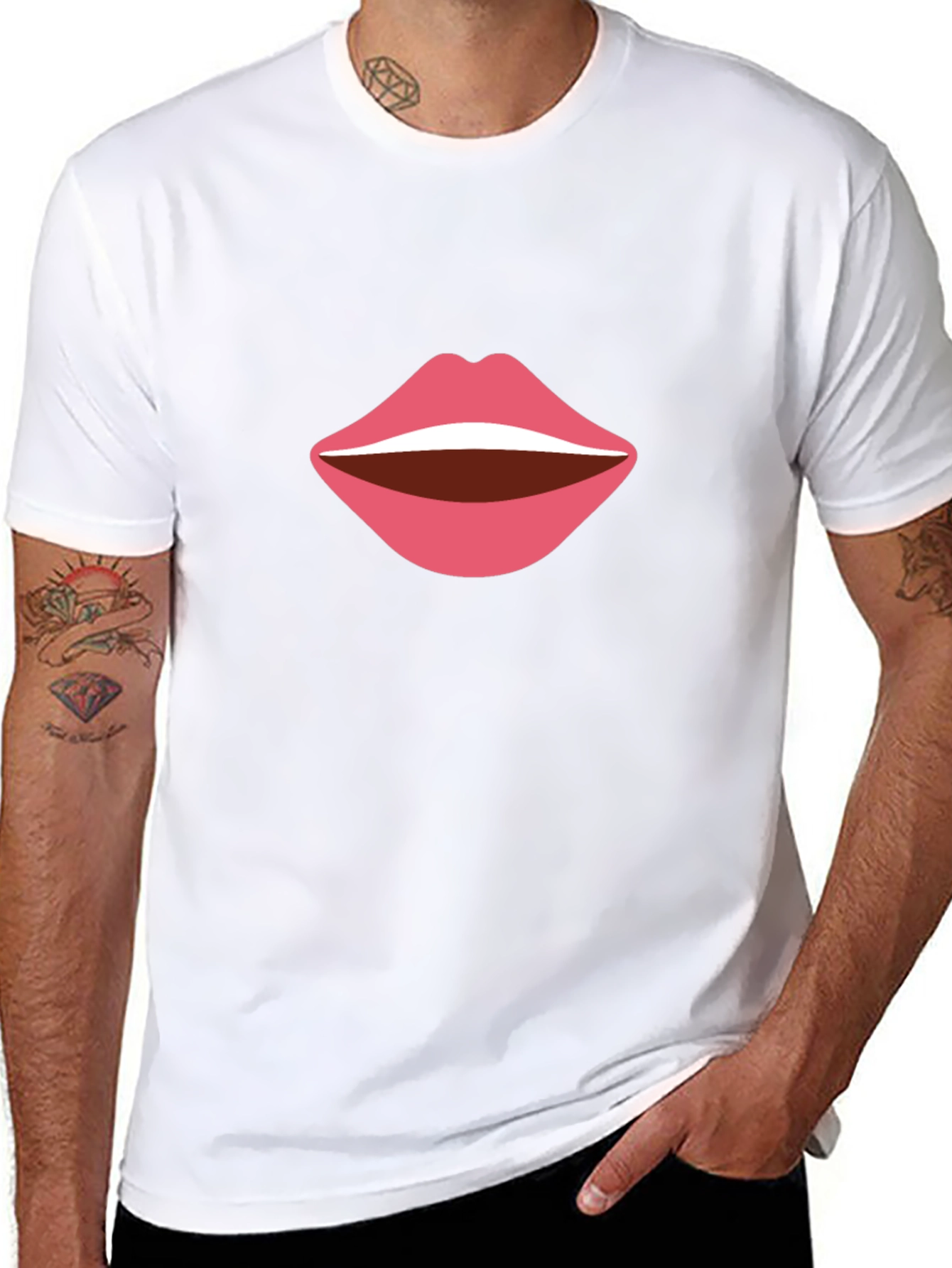 Bold Lips Graphic Tee - Casual Black T-Shirt