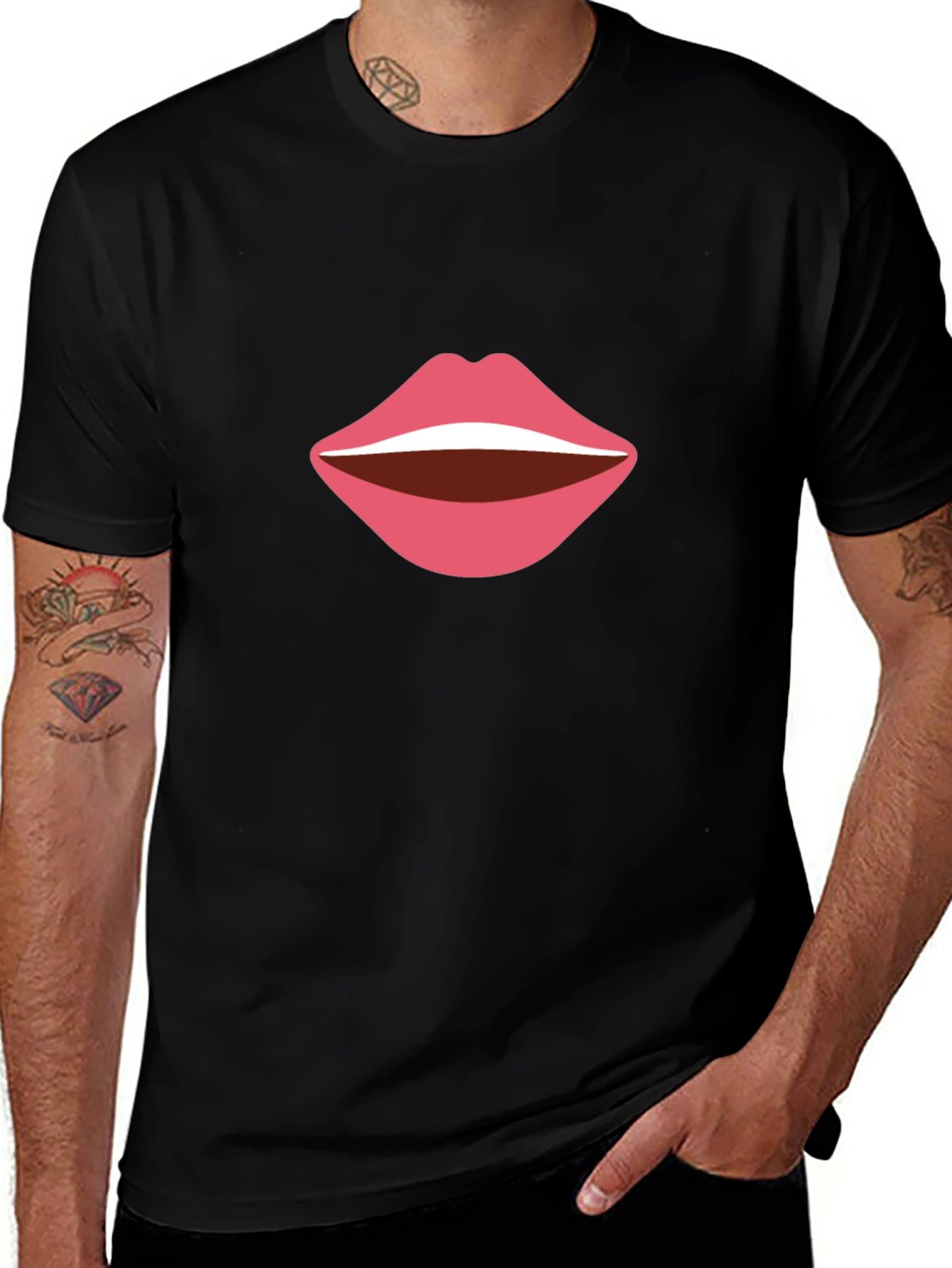 Bold Lips Graphic Tee - Casual Black T-Shirt