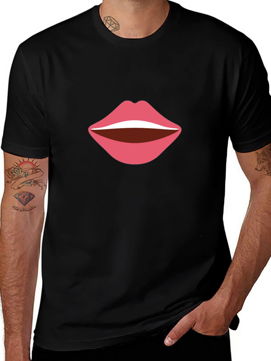 Bold Lips Graphic Tee - Casual Black T-Shirt