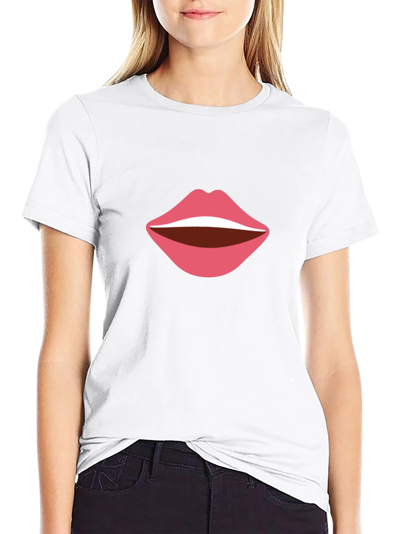 Bold Lips Graphic Tee - Casual Black T-Shirt