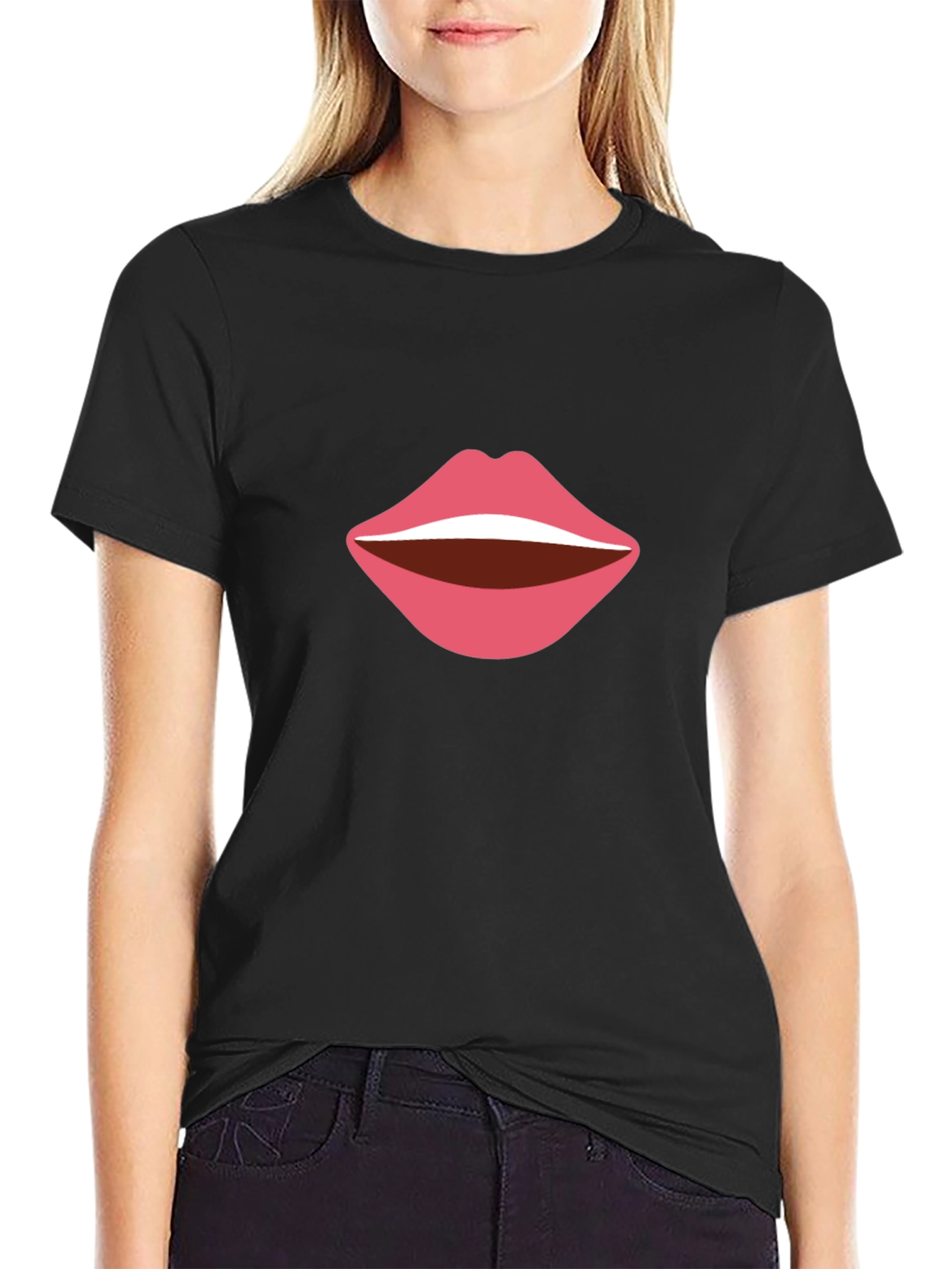 Bold Lips Graphic Tee - Casual Black T-Shirt