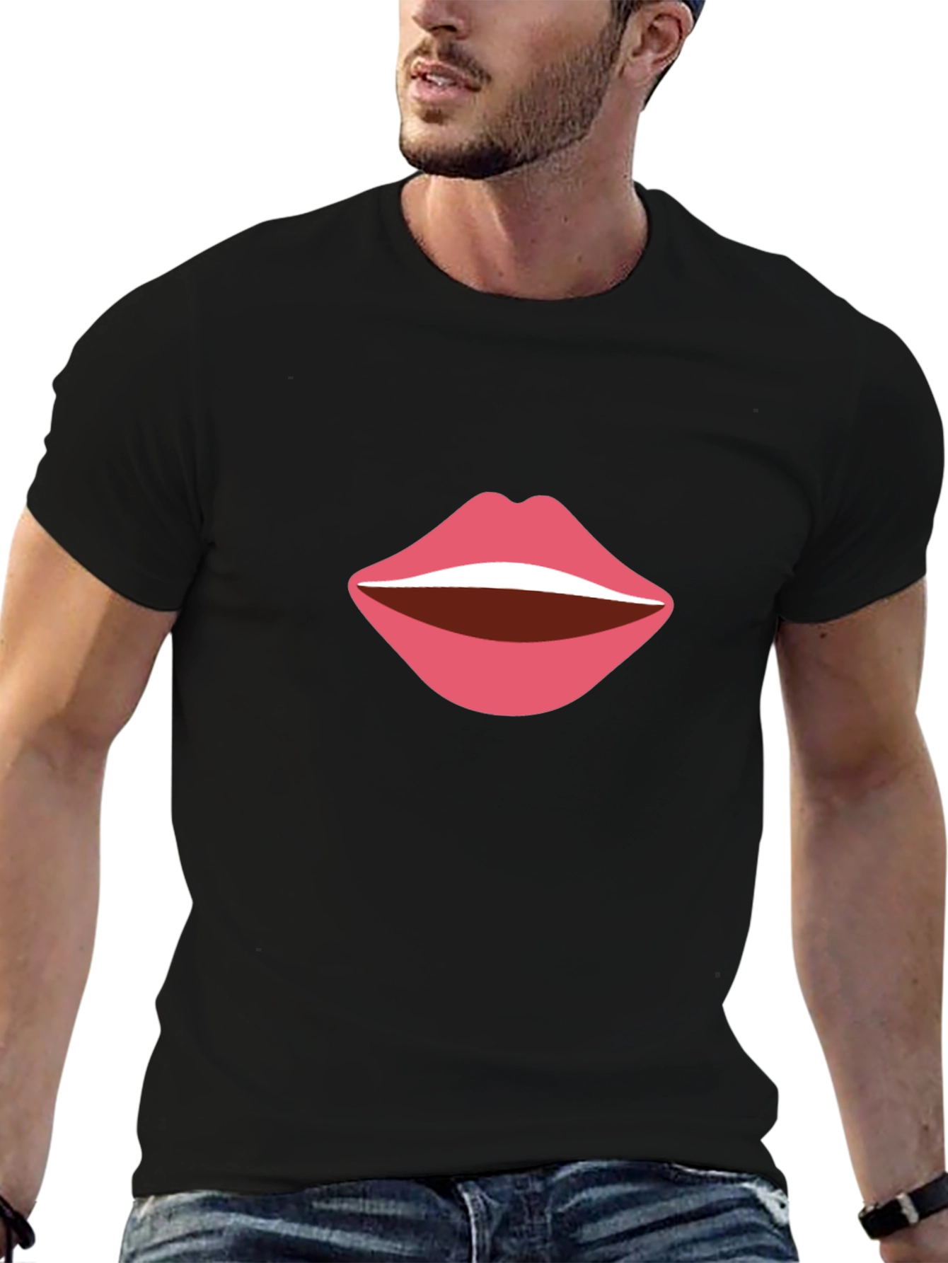 Bold Lips Graphic Tee - Casual Black T-Shirt
