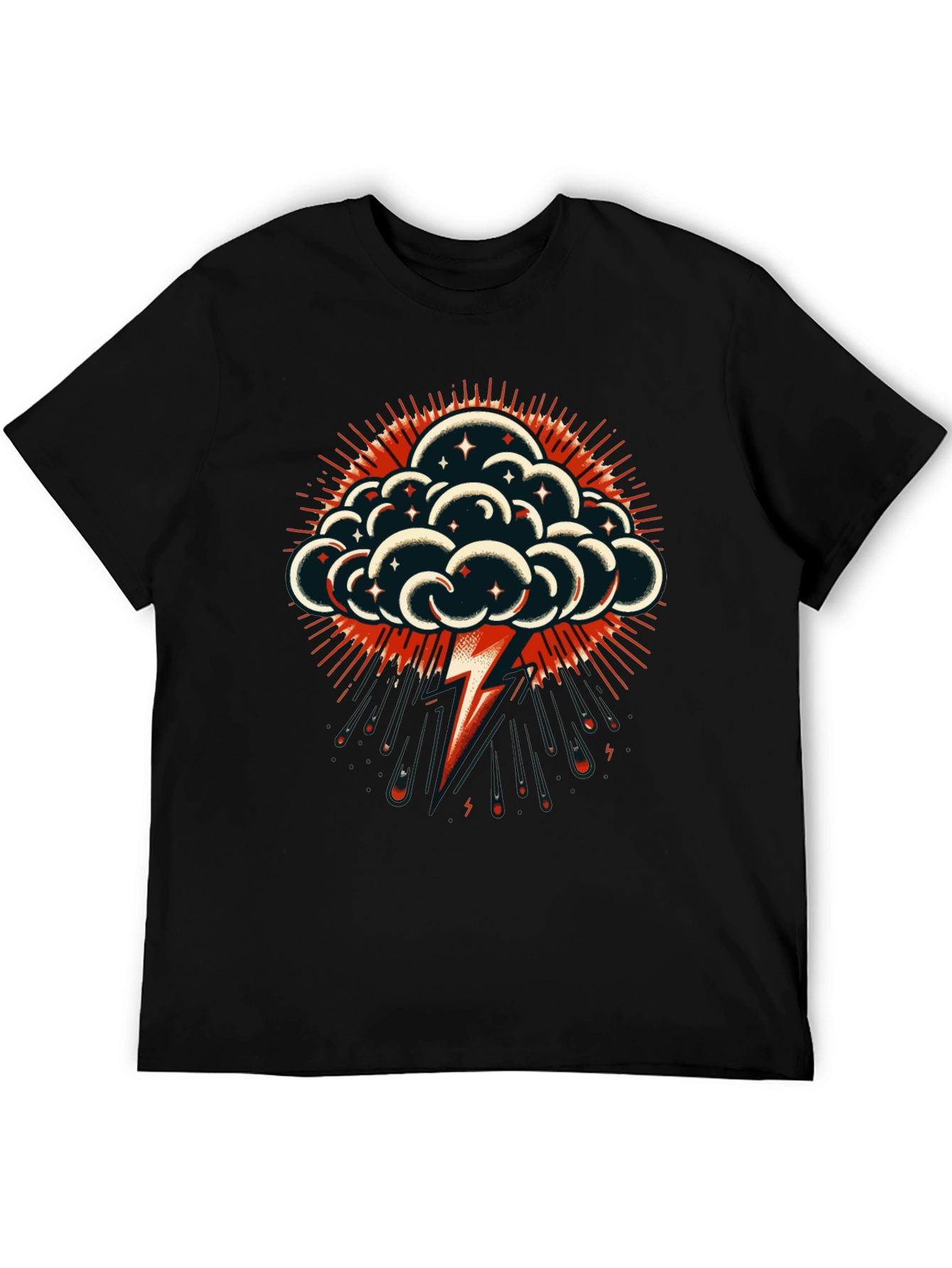 Thunderbolt Cloud Graphic Tee - Stylish Black T-Shirt