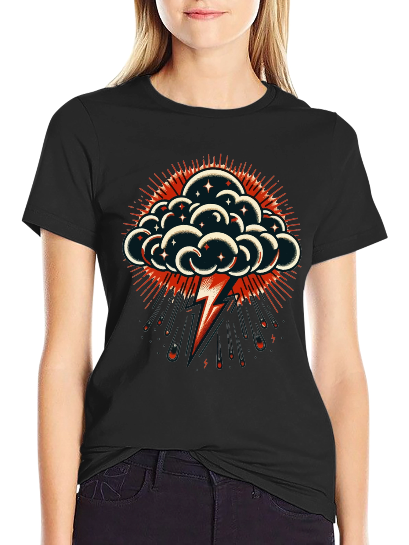 Thunderbolt Cloud Graphic Tee - Stylish Black T-Shirt