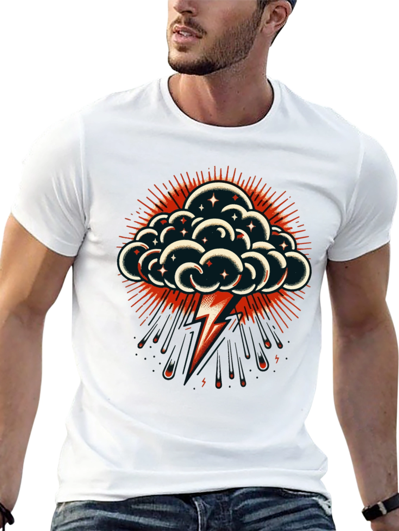 Thunderbolt Cloud Graphic Tee - Stylish Black T-Shirt